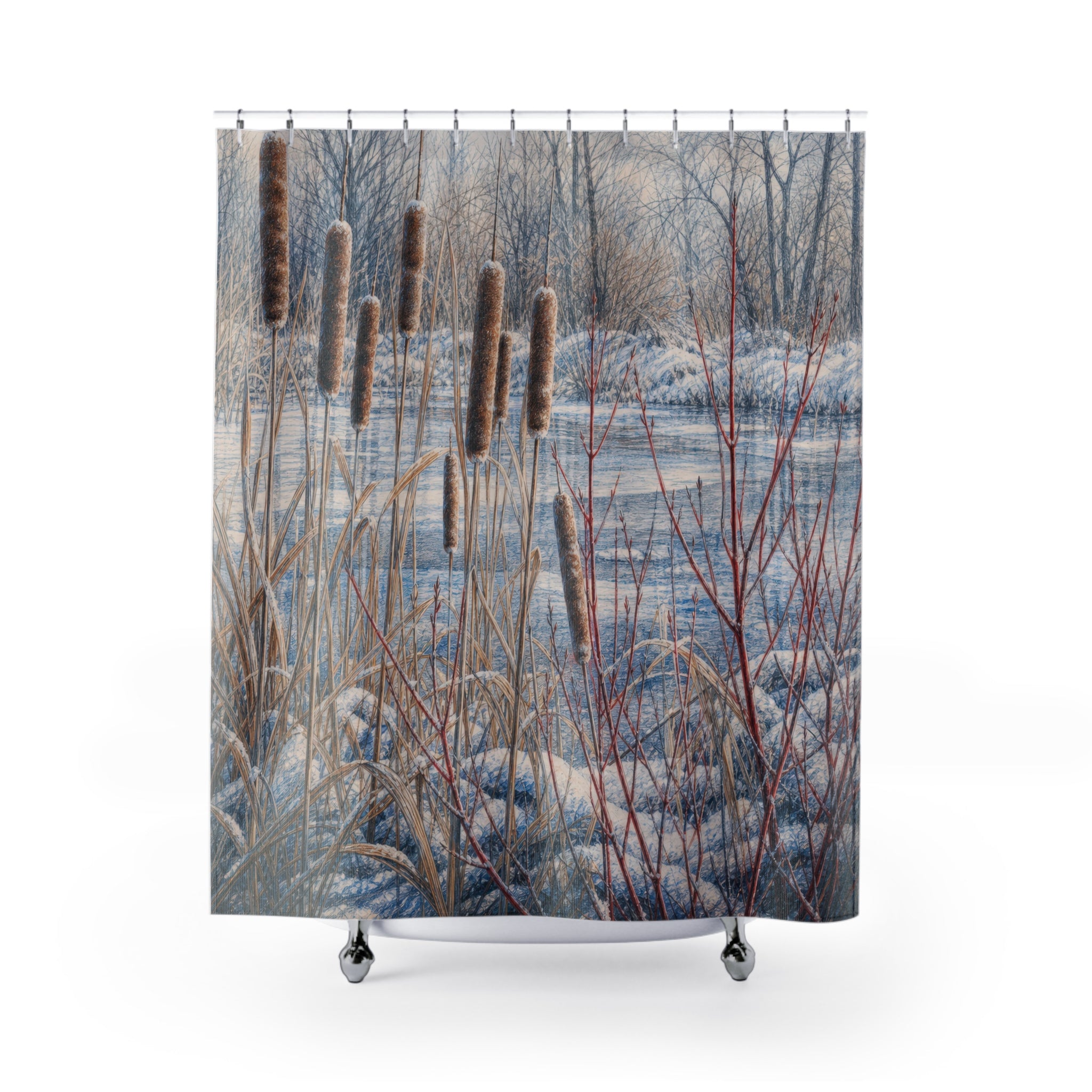 Pencil Winter Cattails Dogwood Shower Curtain