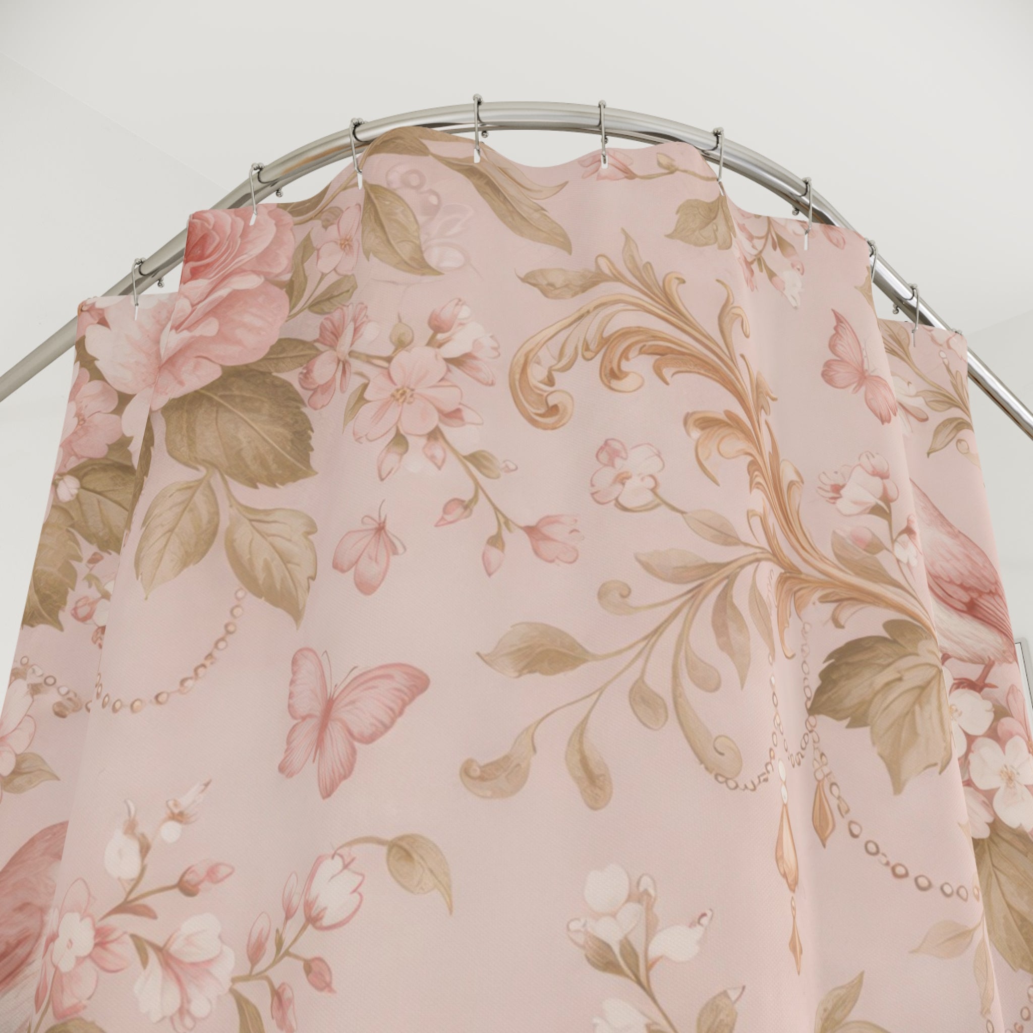 Rose and Butterfly Shower Curtain – Blush Pink