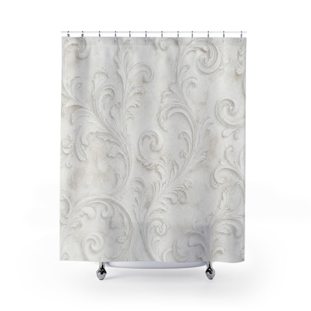 White Venetian Scroll Shower Curtain