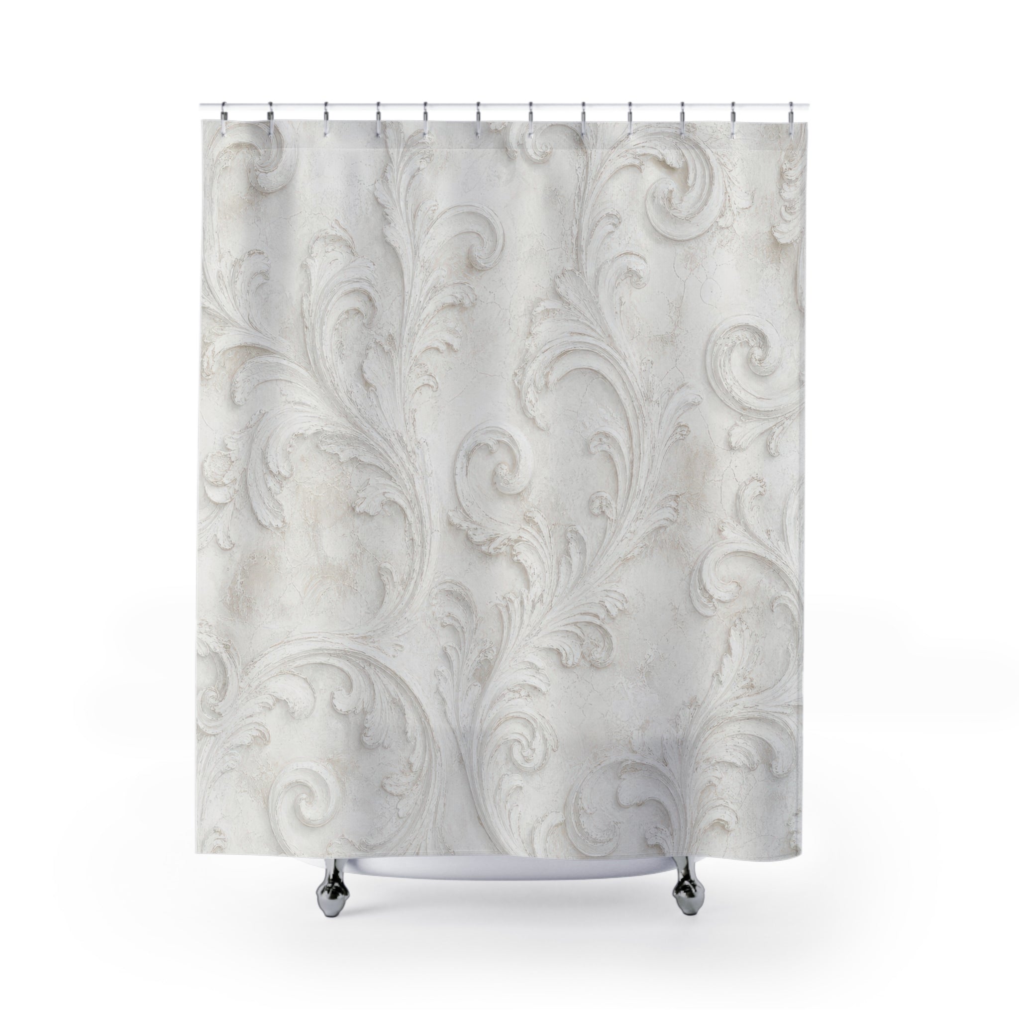 White Venetian Scroll Shower Curtain