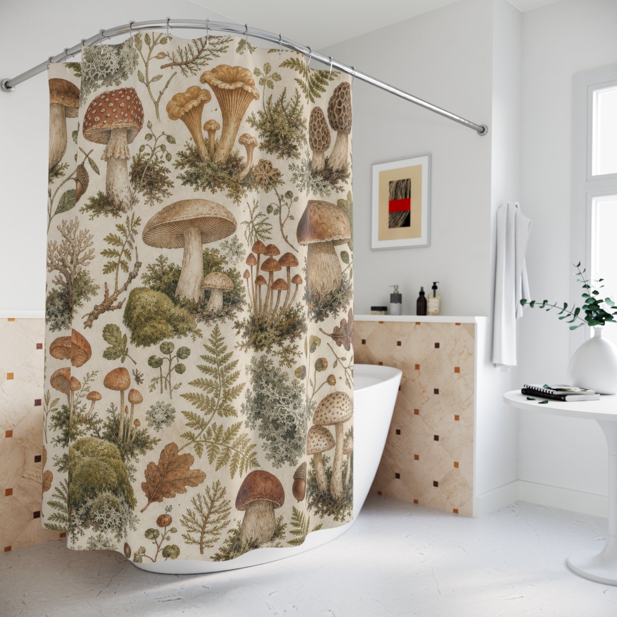Woodland Mushroom Botanical Floral Modern Forest Shower Curtain