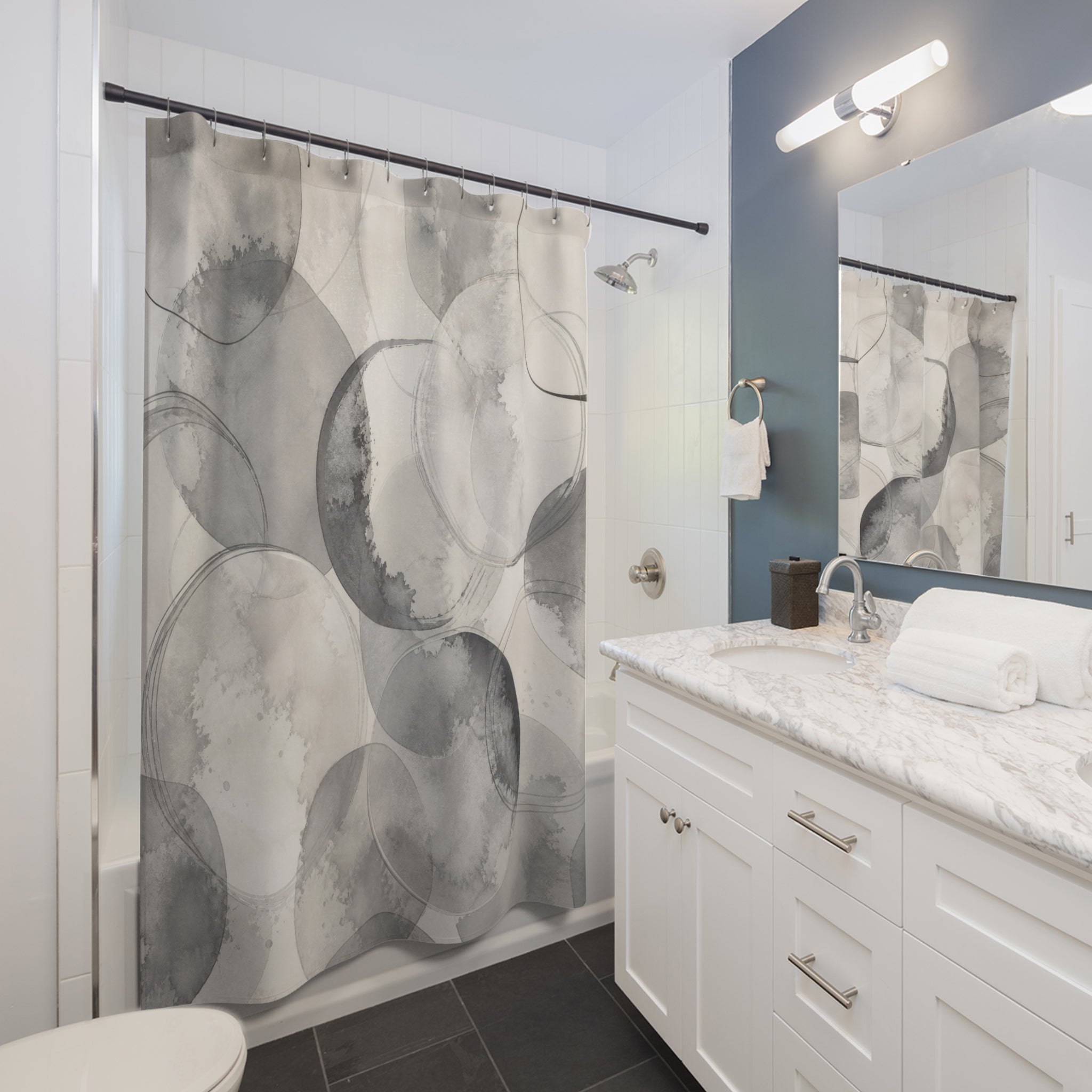 Gray Watercolor Circle Shower Curtain