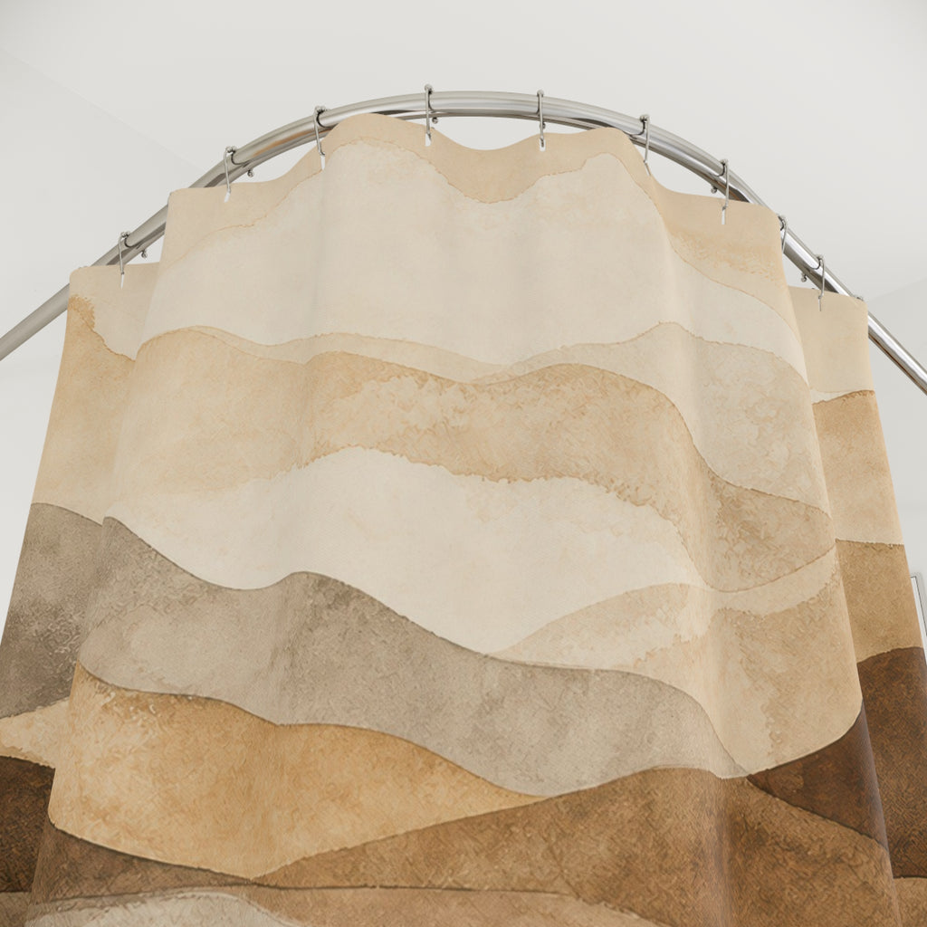 Brown Beige Layered Wave Shower Curtain