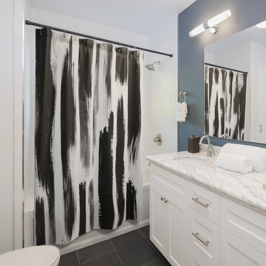 Black White Striped Shower Curtain