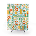 Retro Shower Curtain, Mod Circle Dot Pattern, Orange Teal 60s Bathroom Decor, Playful Mod Orange Teal Wall Decor Guest Bath Wall Gift
