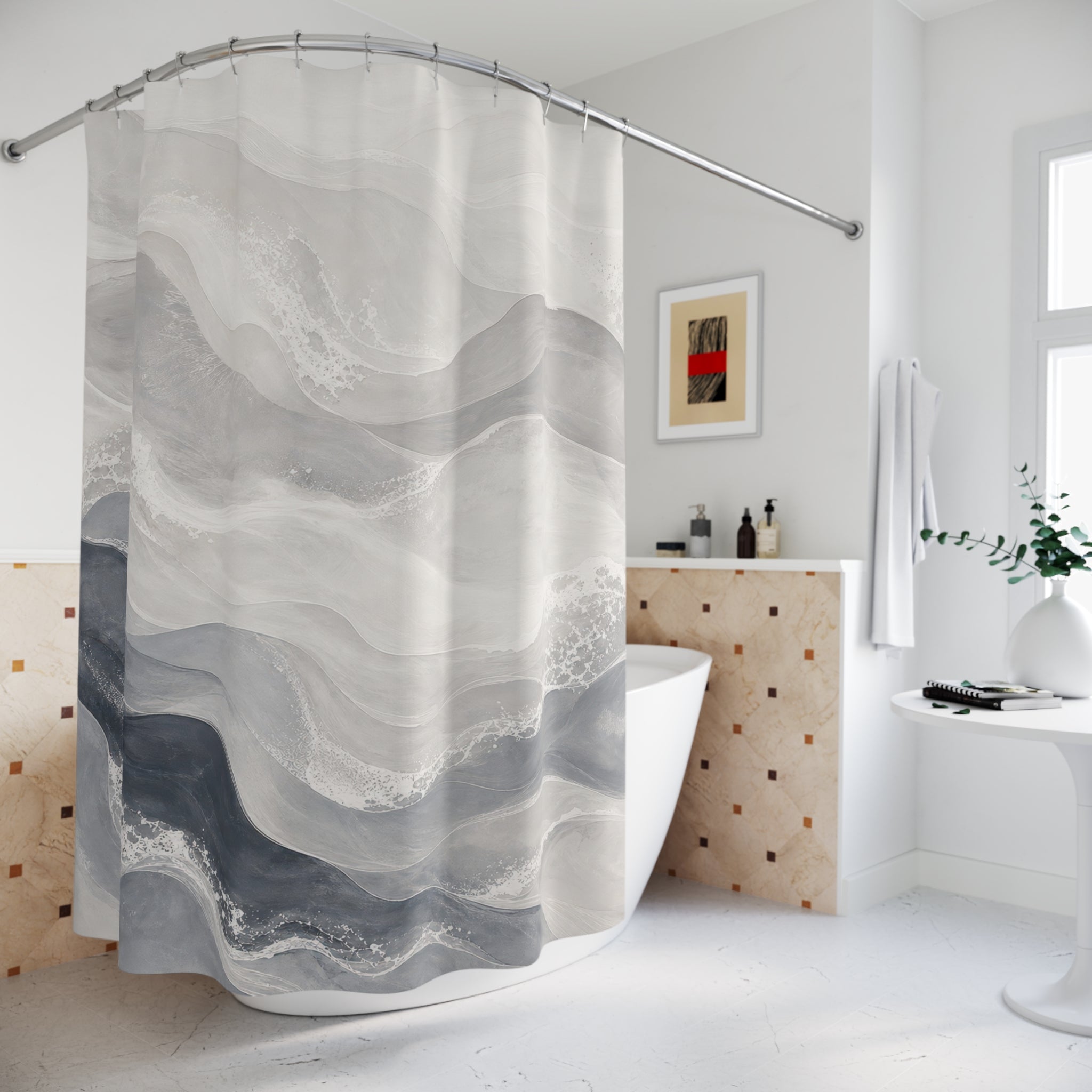 Grey Watercolor Landscape Shower Curtain