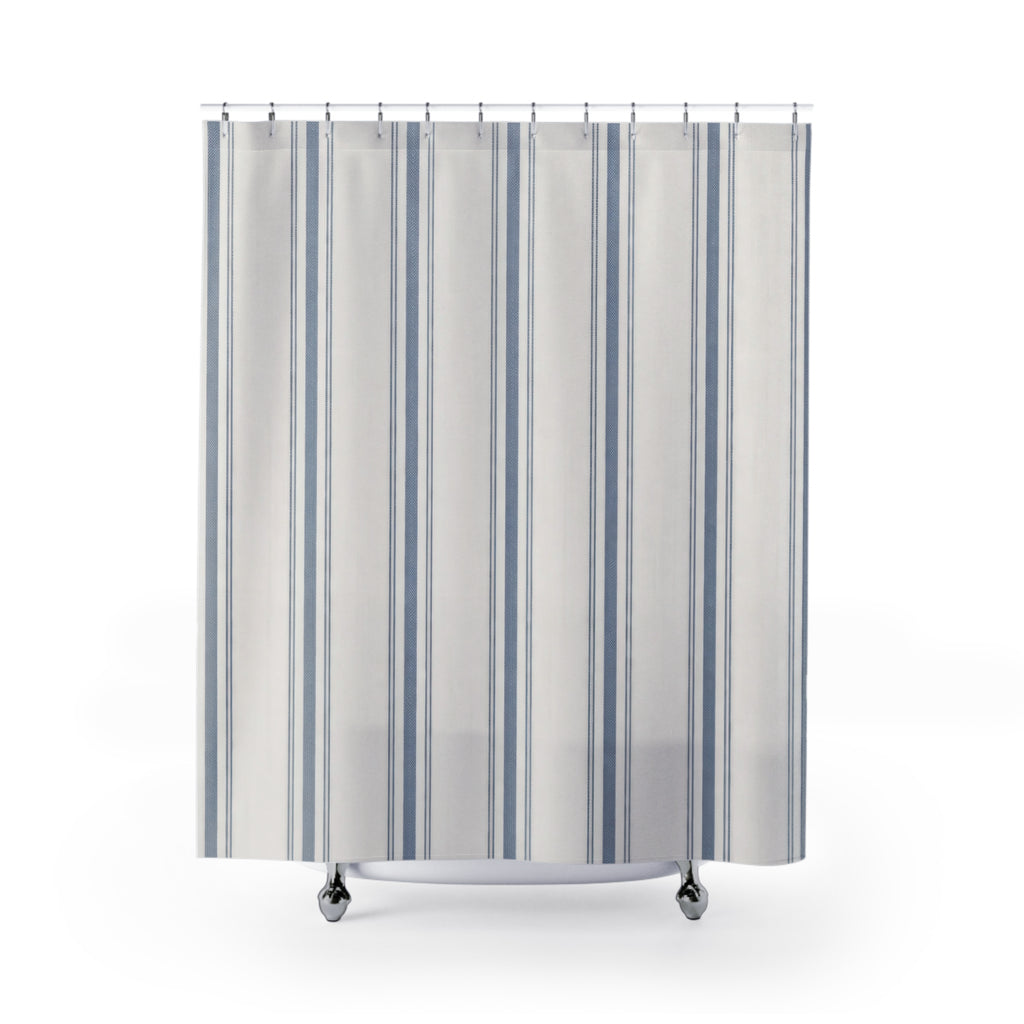 Blue Ticking Stripe Shower Curtain – French Blue
