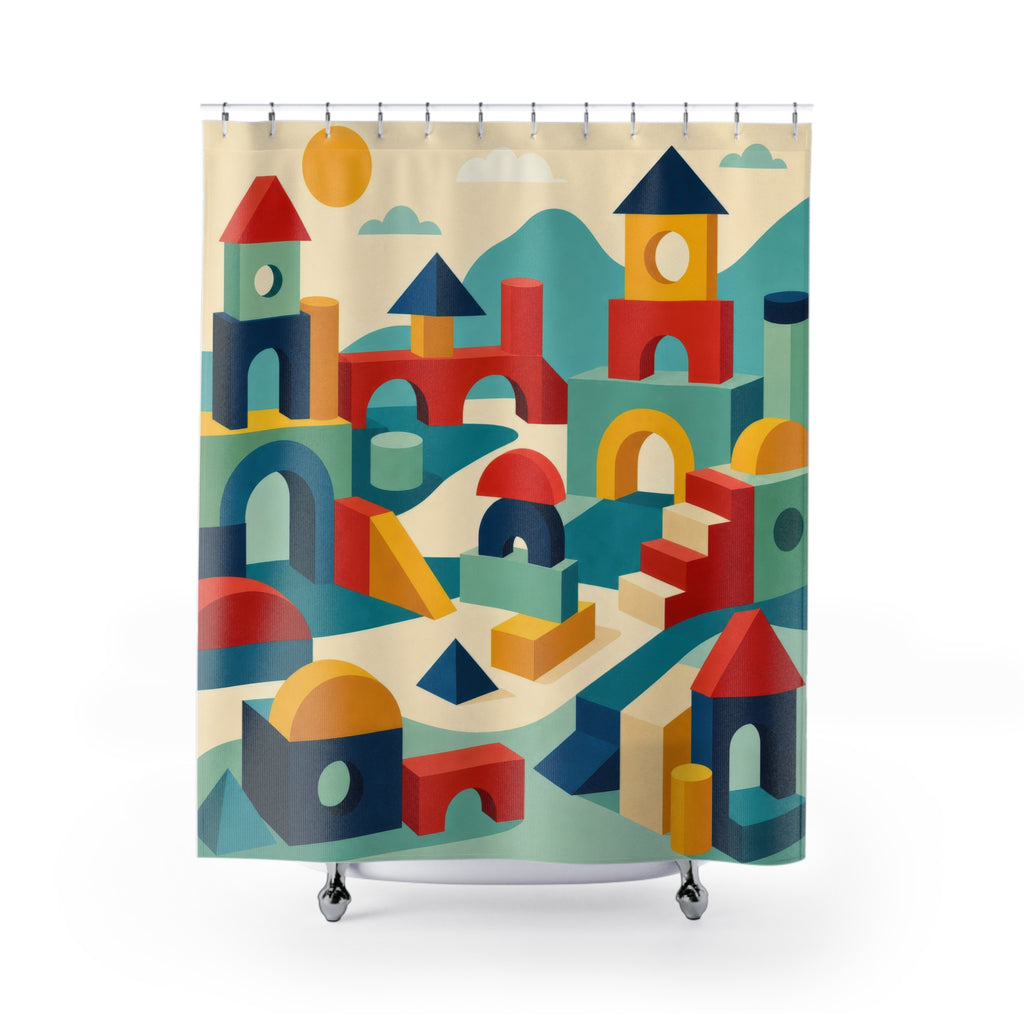 Geometric Building Block Shower Curtain