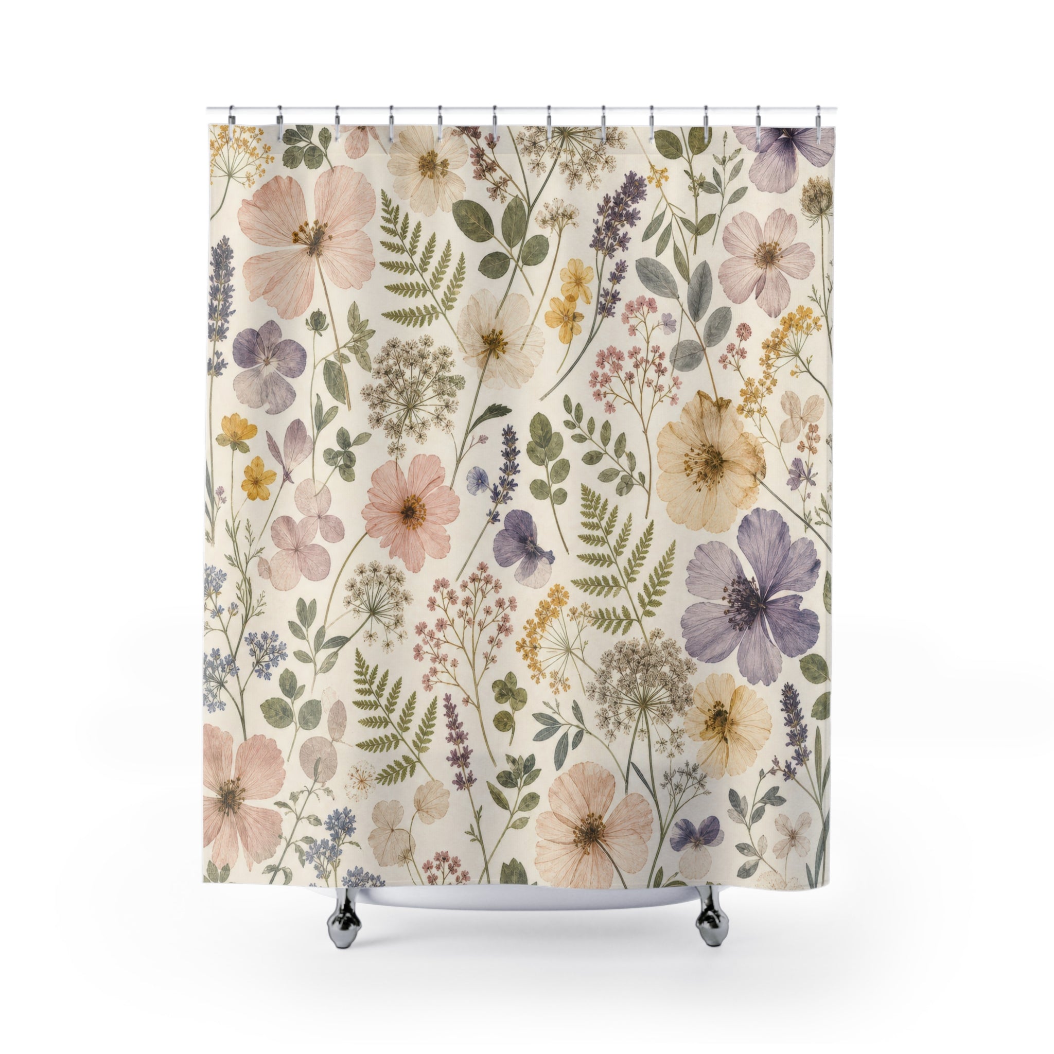 Pressed Flower Botanical Floral Shower Curtain