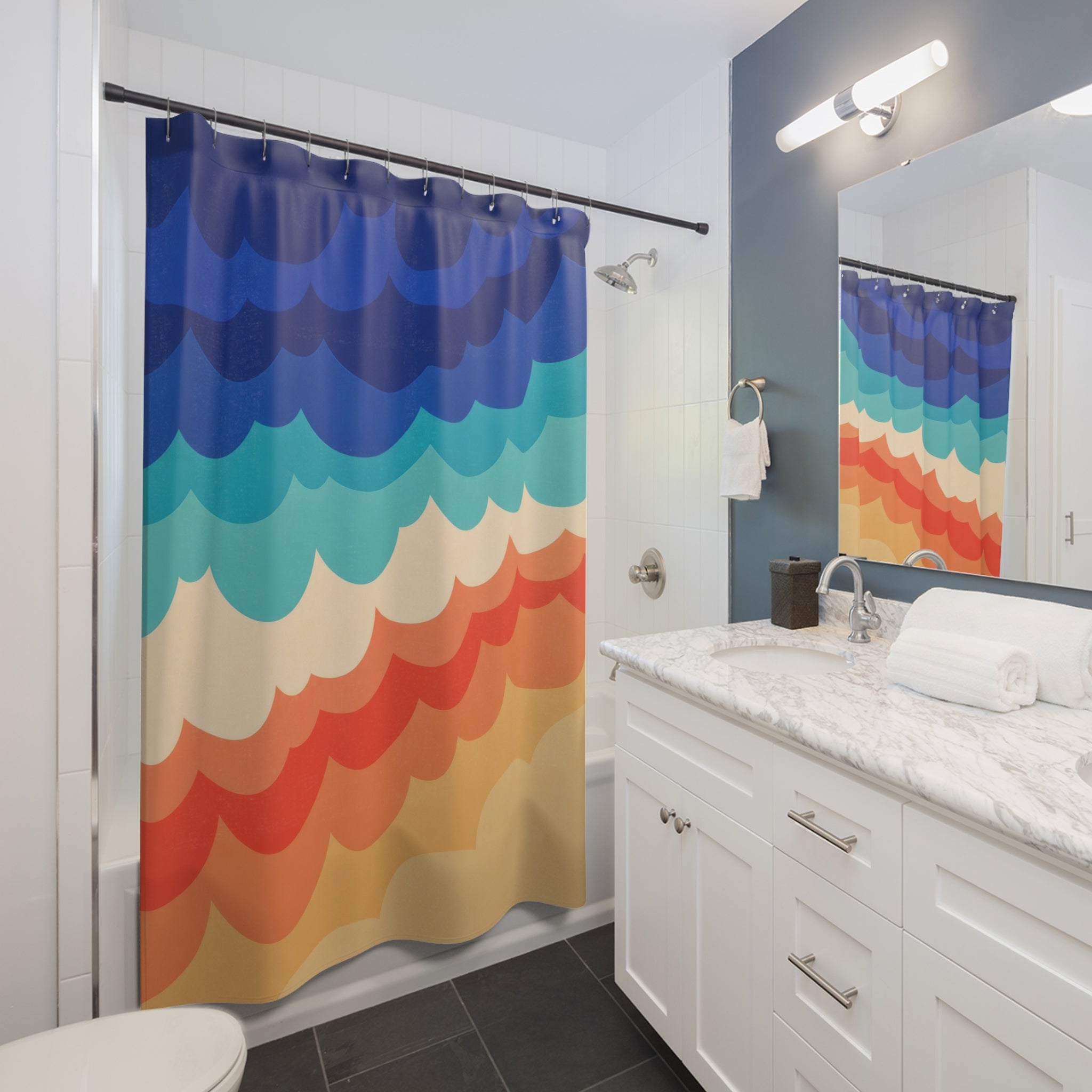 Retro Scallop Wave Beach Shower Curtain