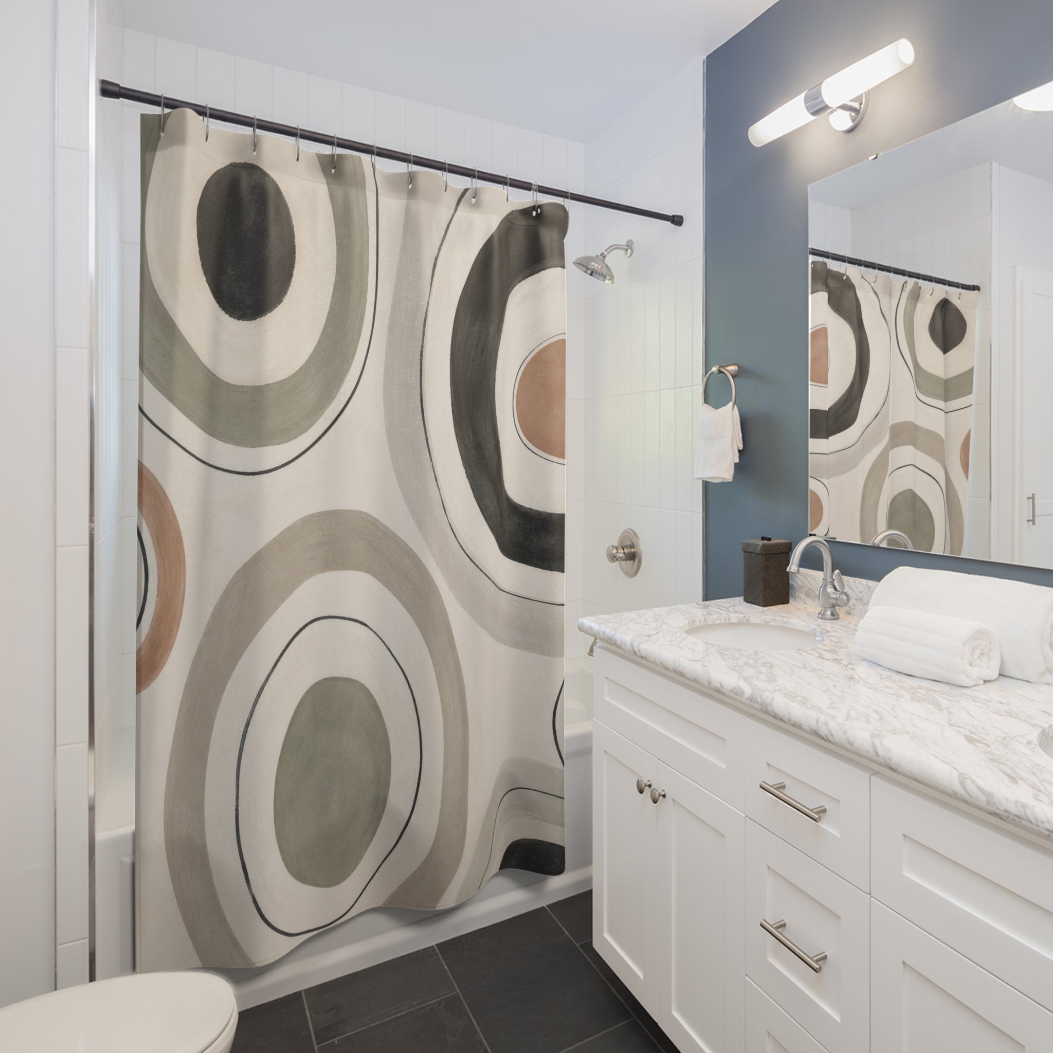 Black Beige Concentric Circle Shower Curtain
