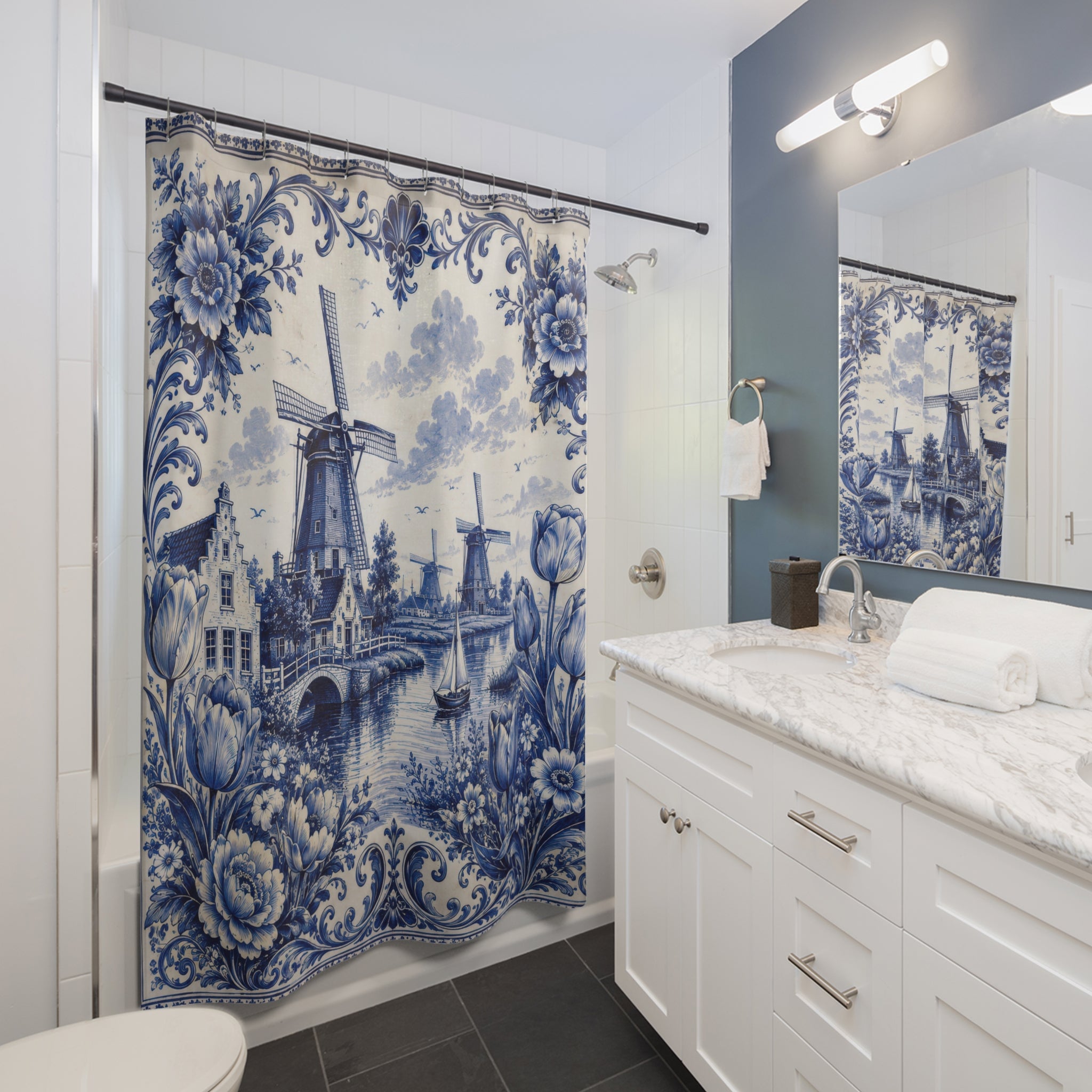 Dutch Blue Shower Curtain: Delft Canal
