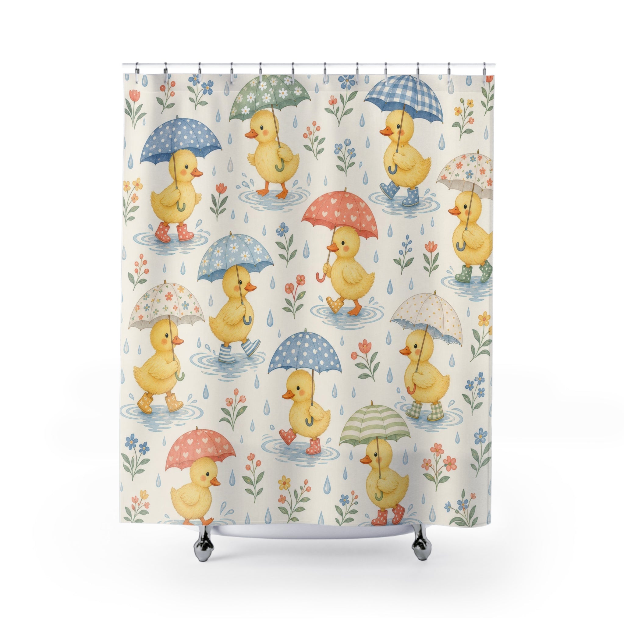 Yellow Duckling Umbrella Shower Curtain