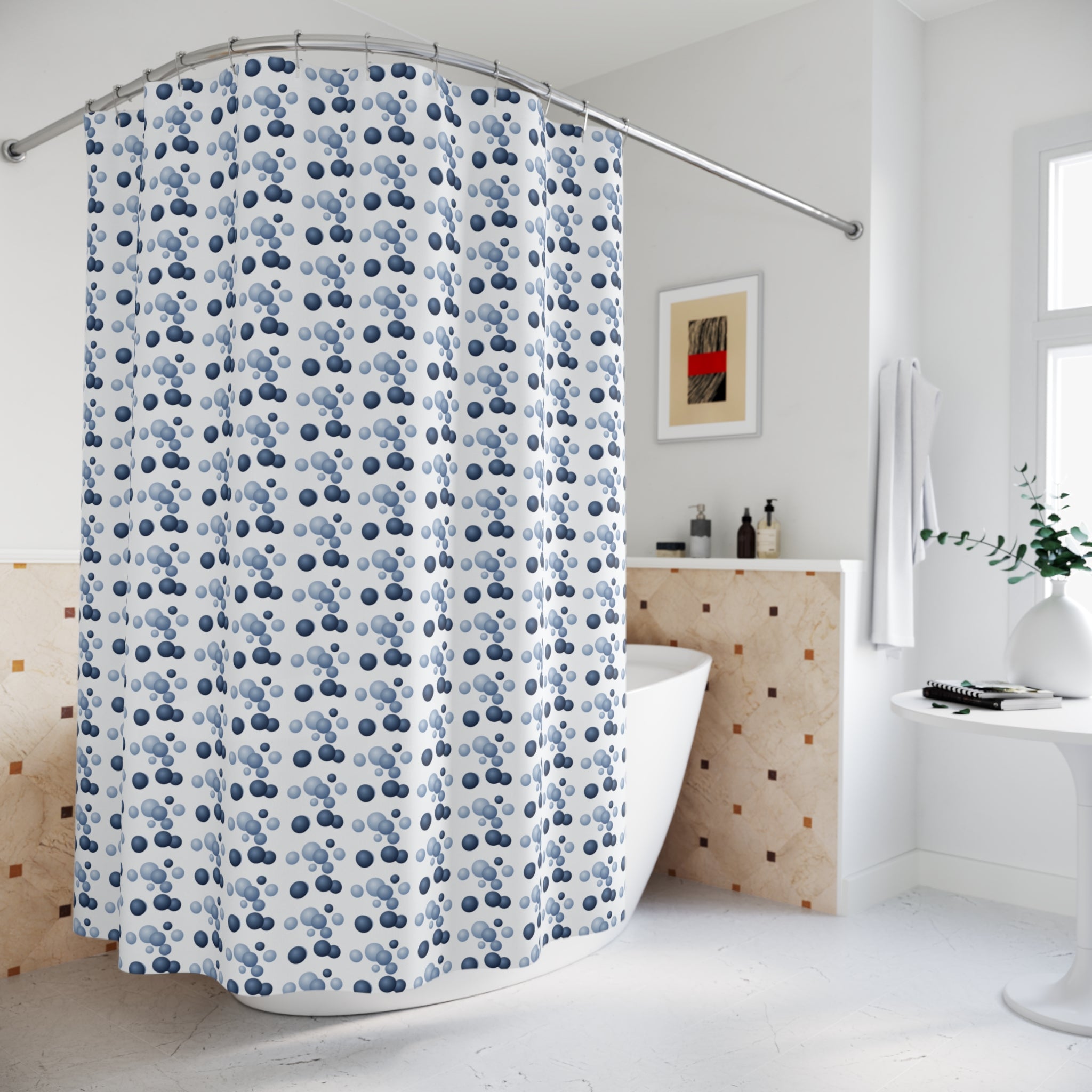 Blue and White Gradient Dot Shower Curtain