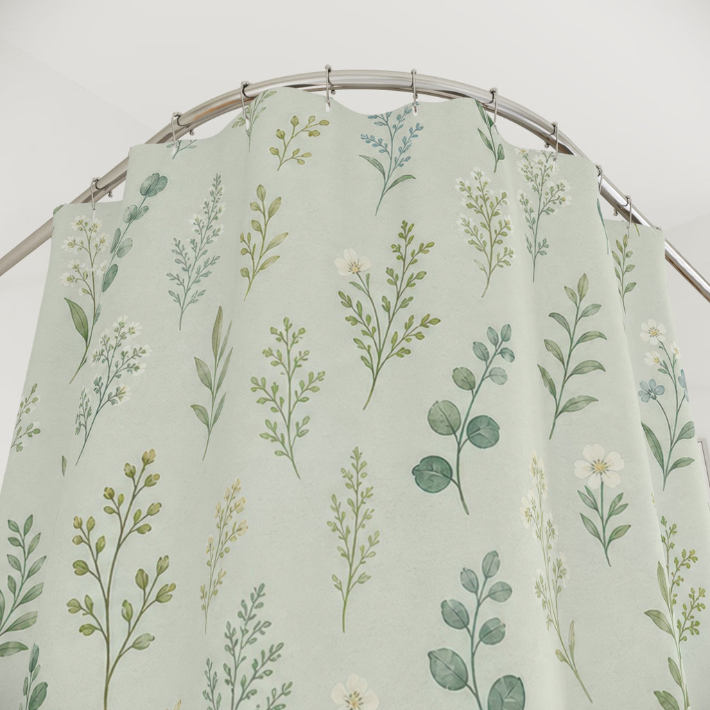 Celadon Ditsy Garden Print Shower Curtain