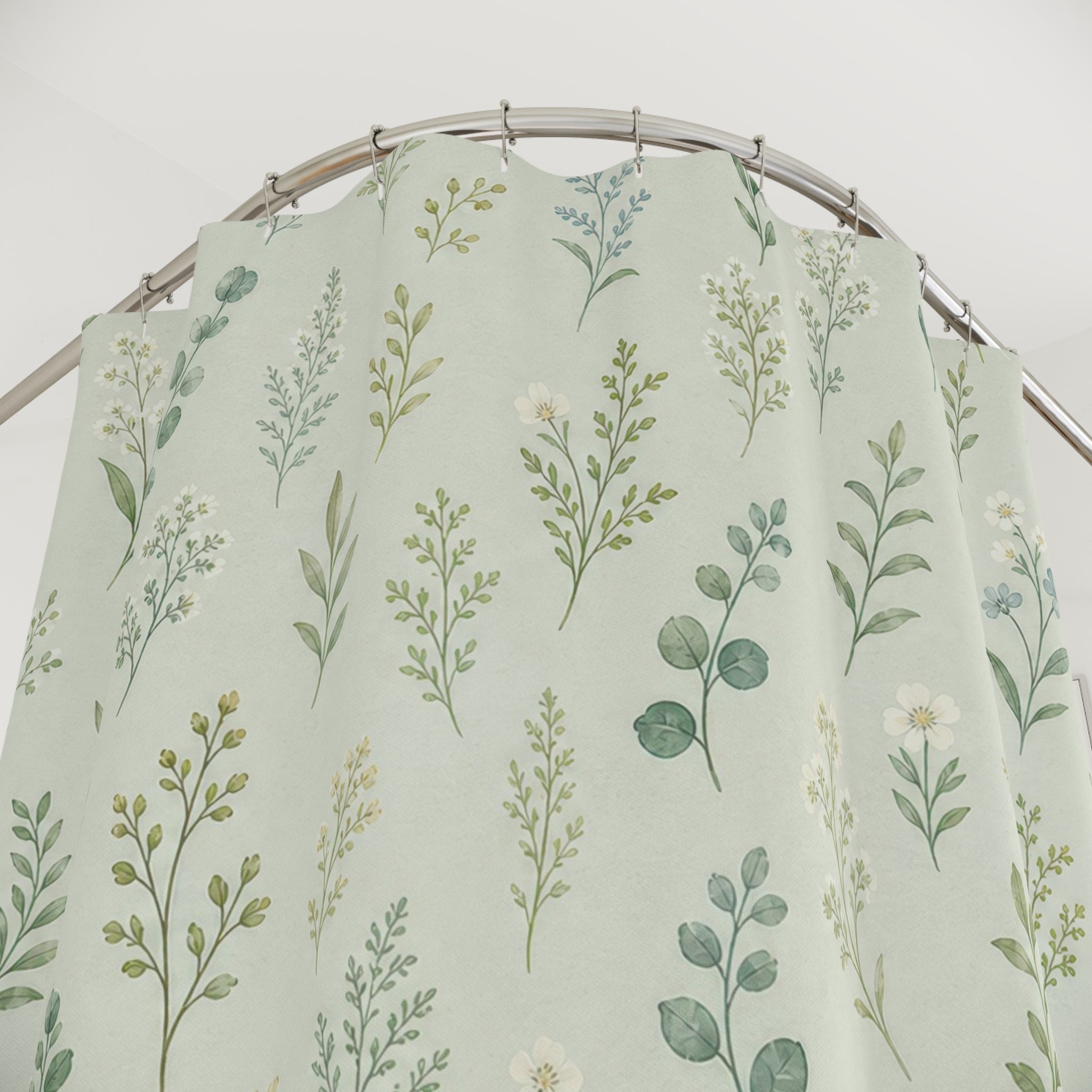 Celadon Ditsy Garden Print Shower Curtain