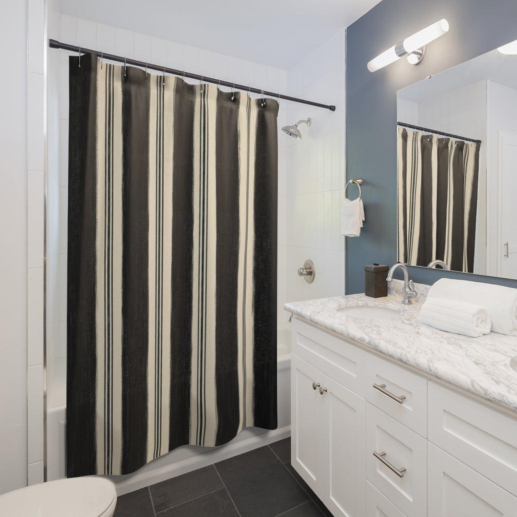Ivory White Clean Vertical Stripe Shower Curtain