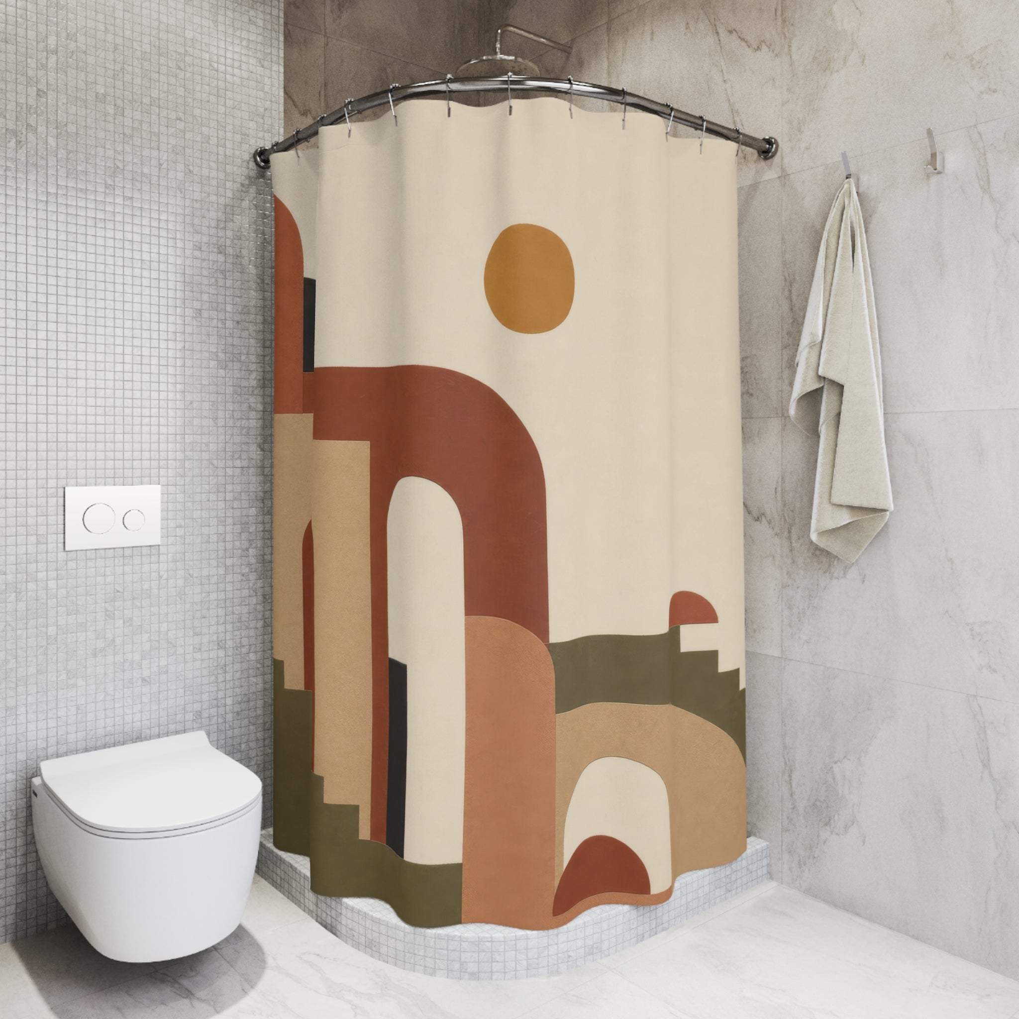 Boho Arch Shower Curtain – Terracotta Beige