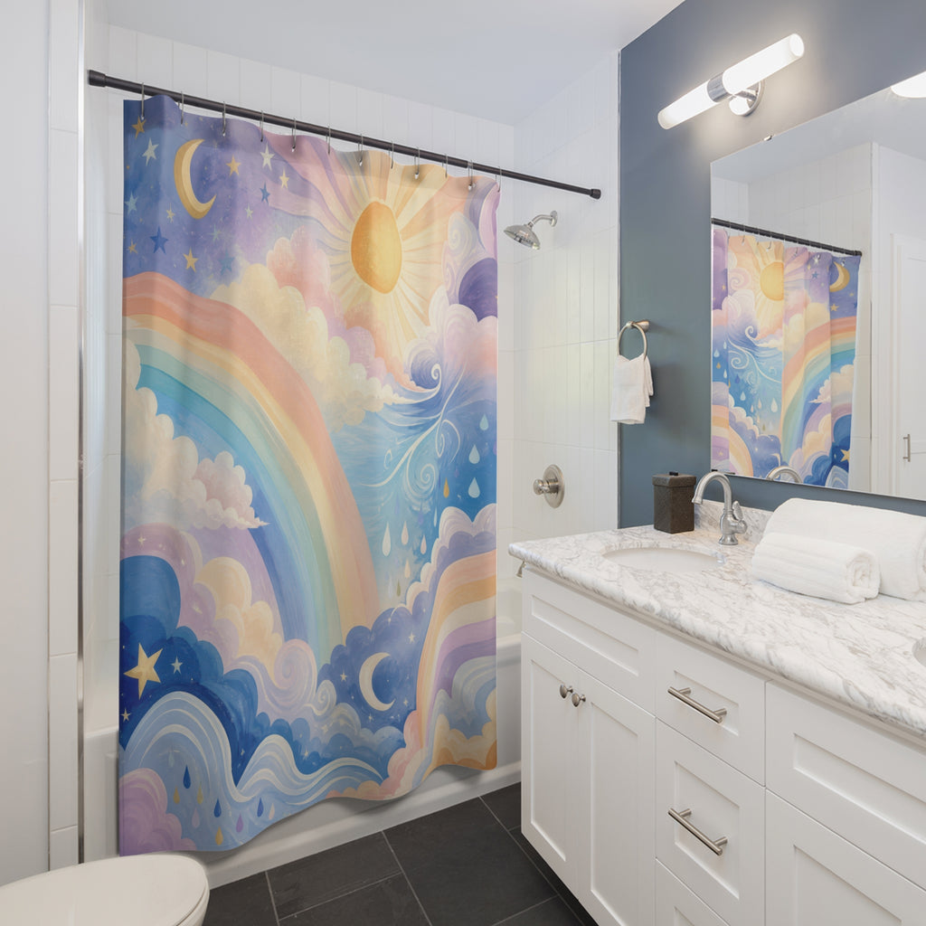 Painterly Rainbow Weather Kids Shower Curtain