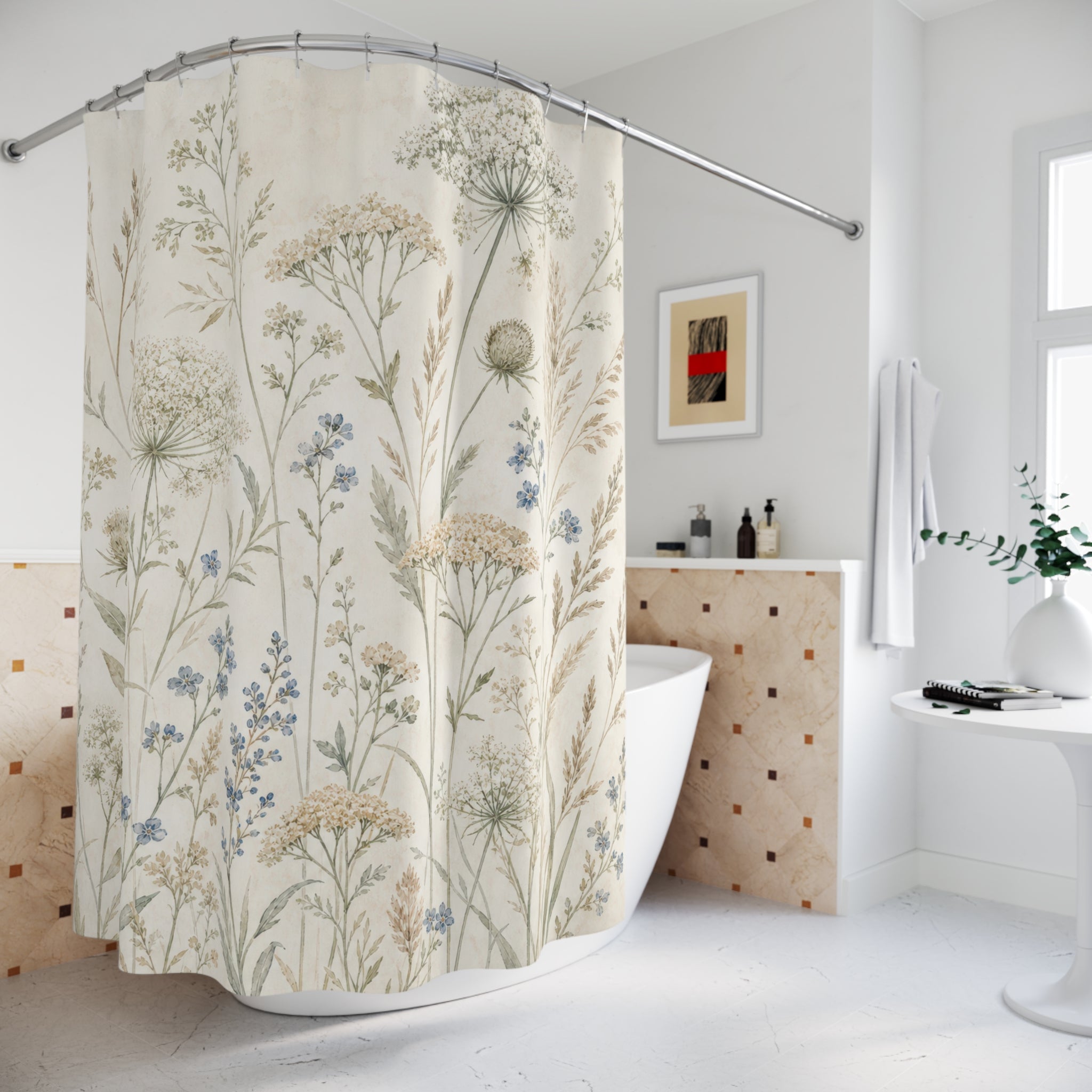 Neutral Wildflower Seed Head Shower Curtain