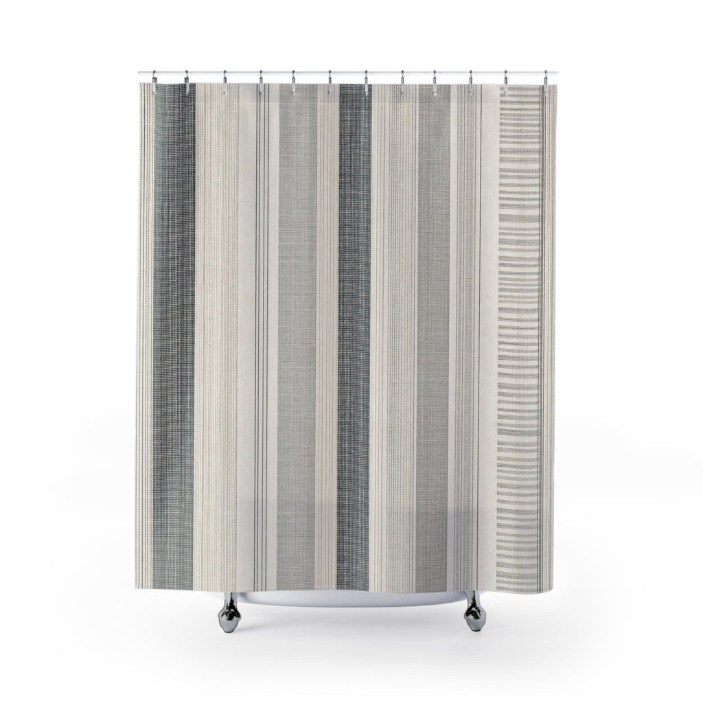 Grey White Pinstripe Shower Curtain