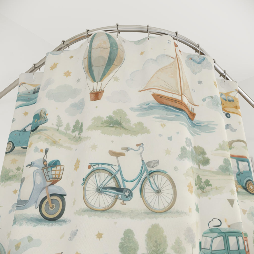 Cars and Planes Kids Shower Curtain – Blue