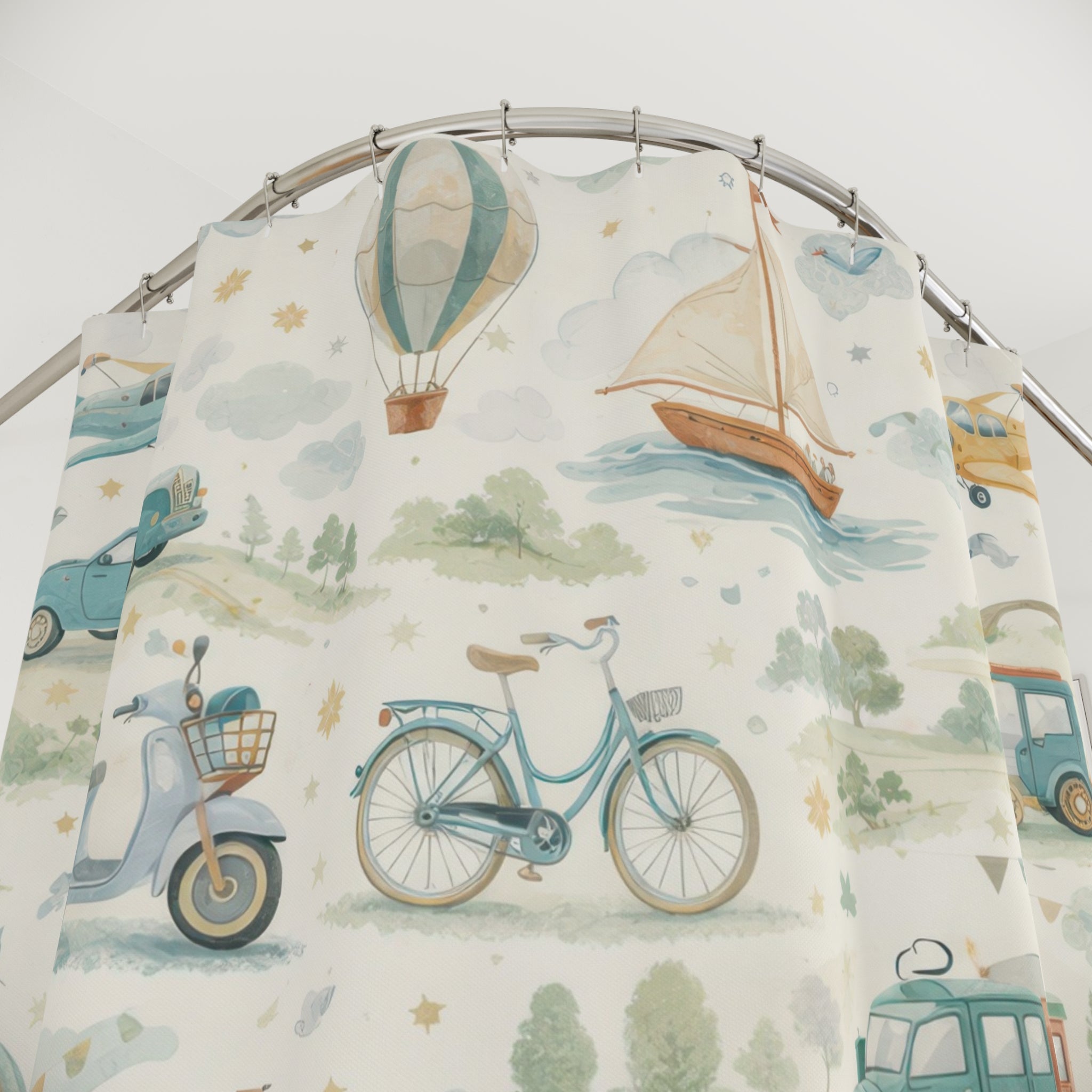 Cars and Planes Kids Shower Curtain – Blue