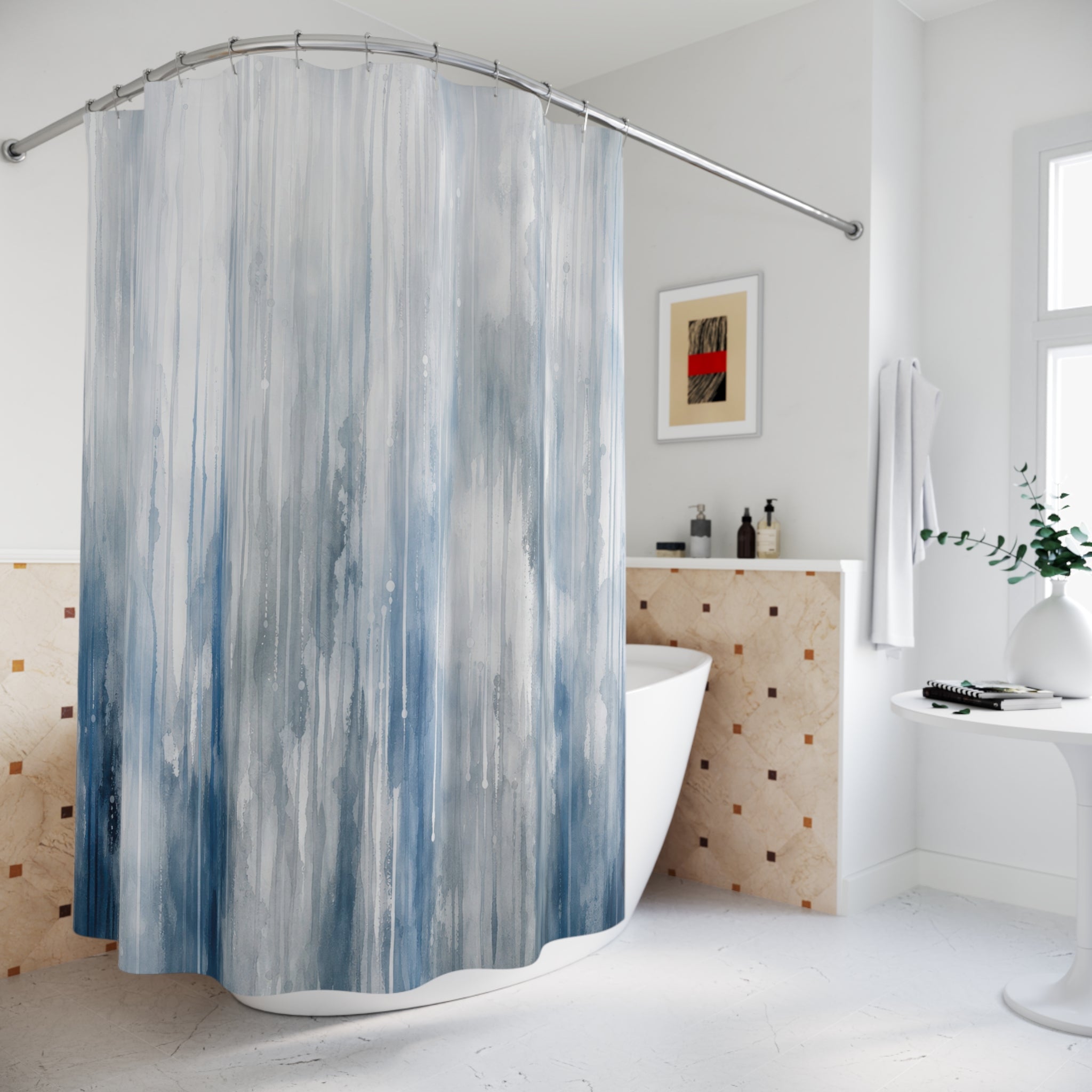 Blue Gray Rain Shower Curtain