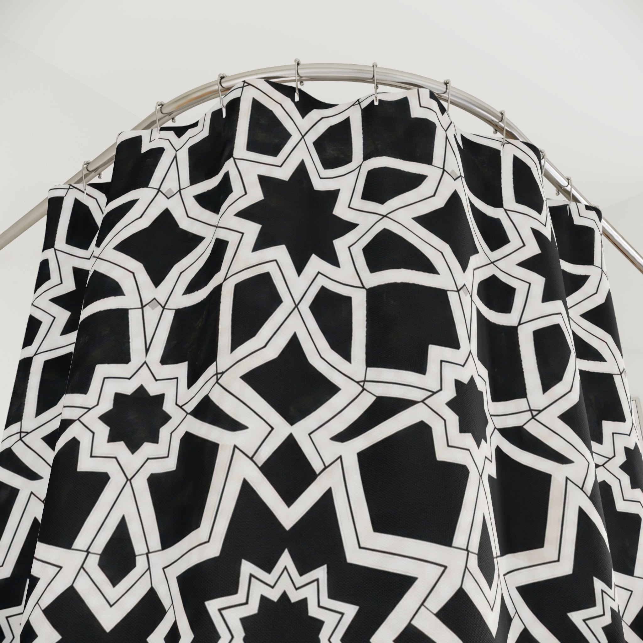Black White Star Geometric Shower Curtain