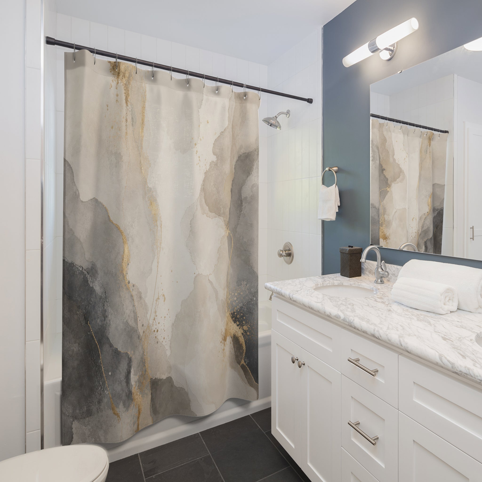Gray and Beige Shower Curtain