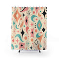 Retro Shower Curtain, Pink Teal Boomerang Atomic Pattern, Mid Century Bathroom Decor, Playful Guest Bath Wall Gift Idea For Home Style