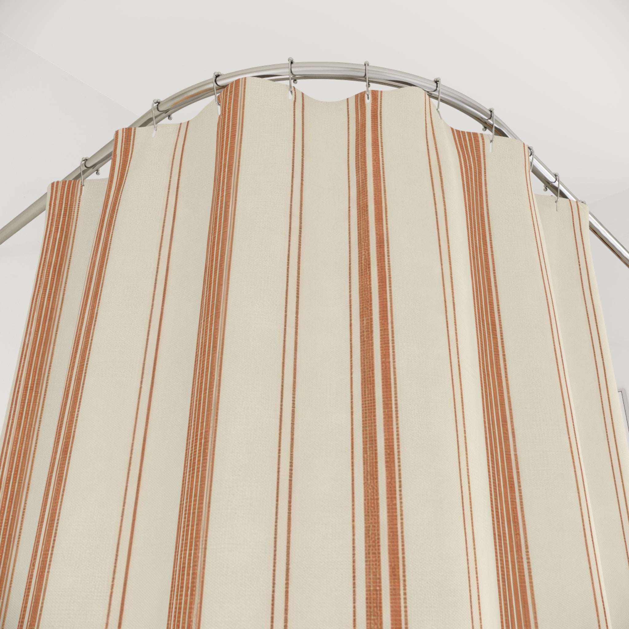 Coral Ticking Stripe Shower Curtain