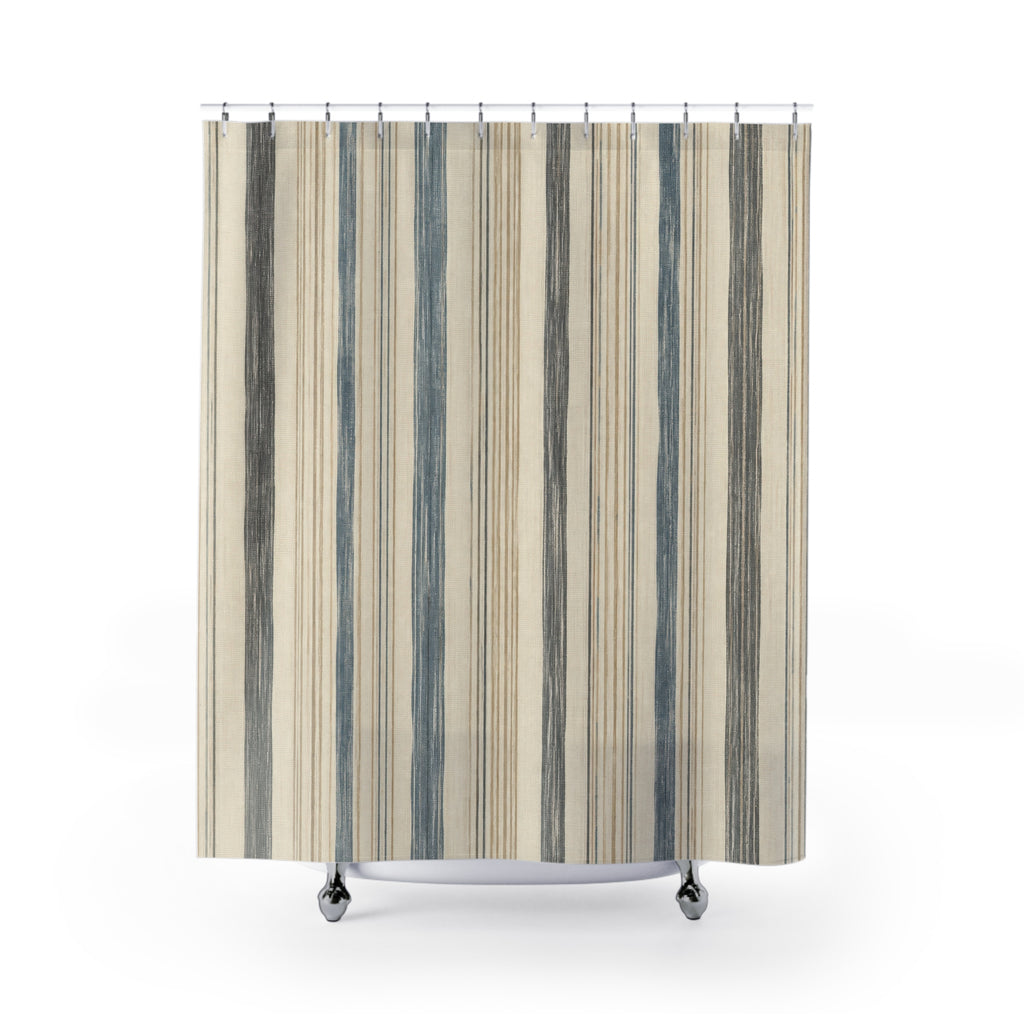 Dusty Blue Beige Watercolor Stripe Shower Curtain
