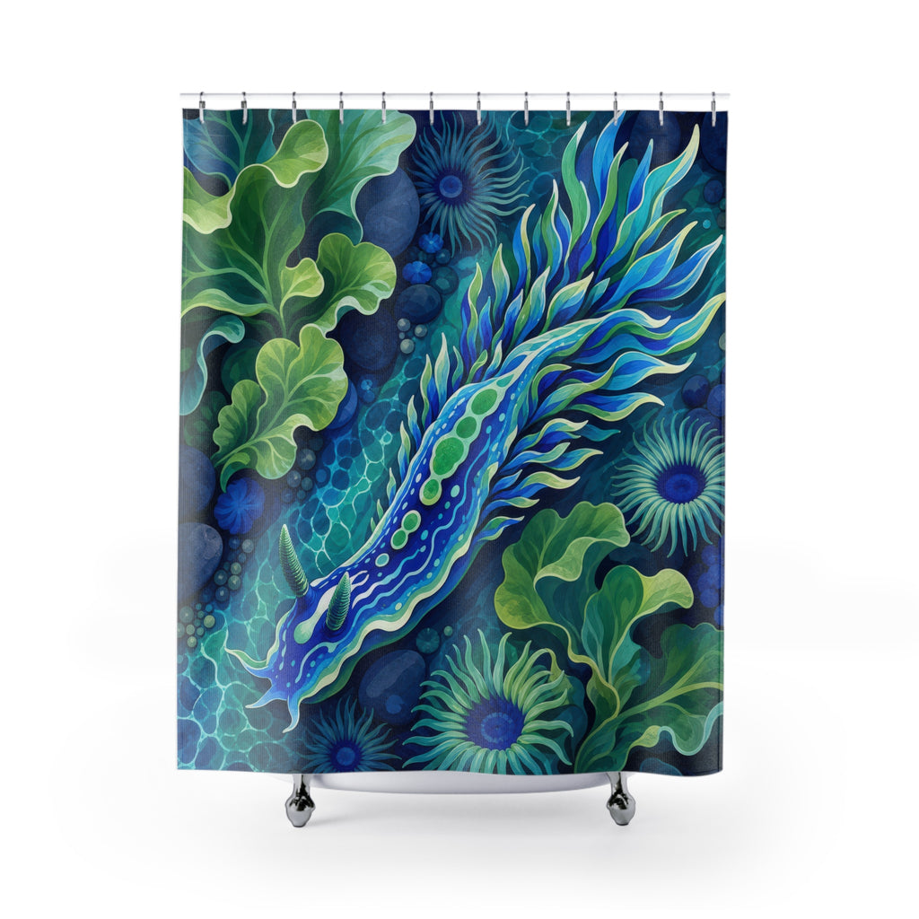 Blue and Green Nudibranch Tide Pool Shower Curtain