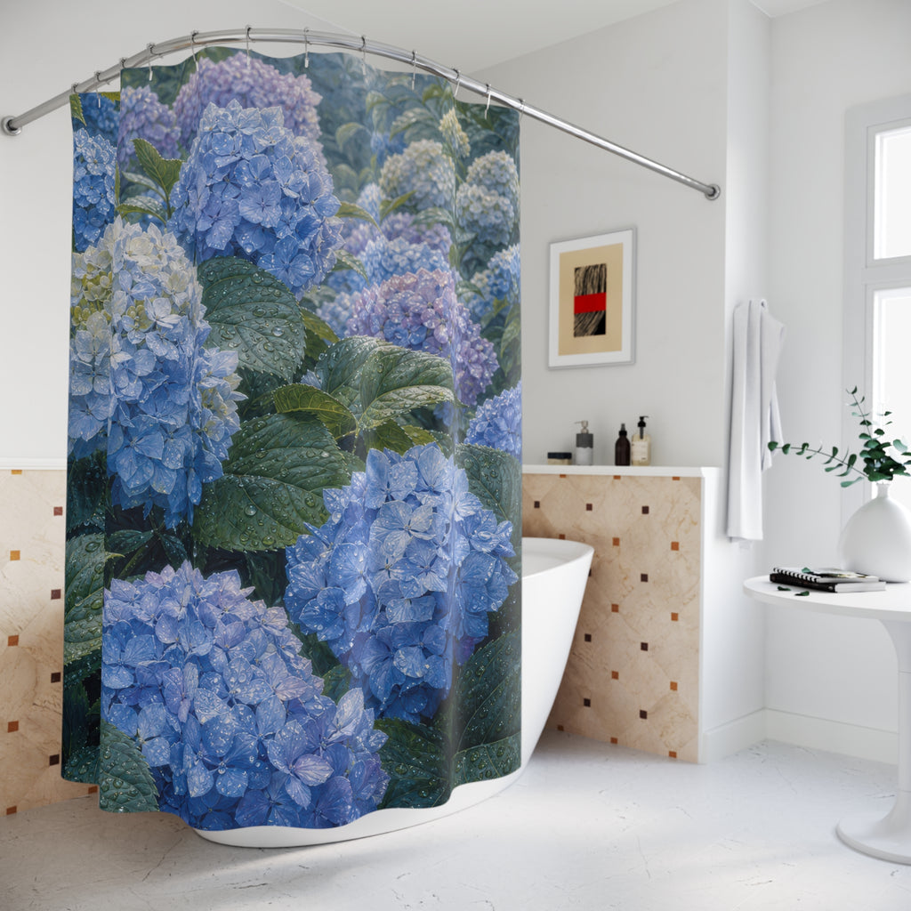 Blue Hydrangea Rain Garden Shower Curtain