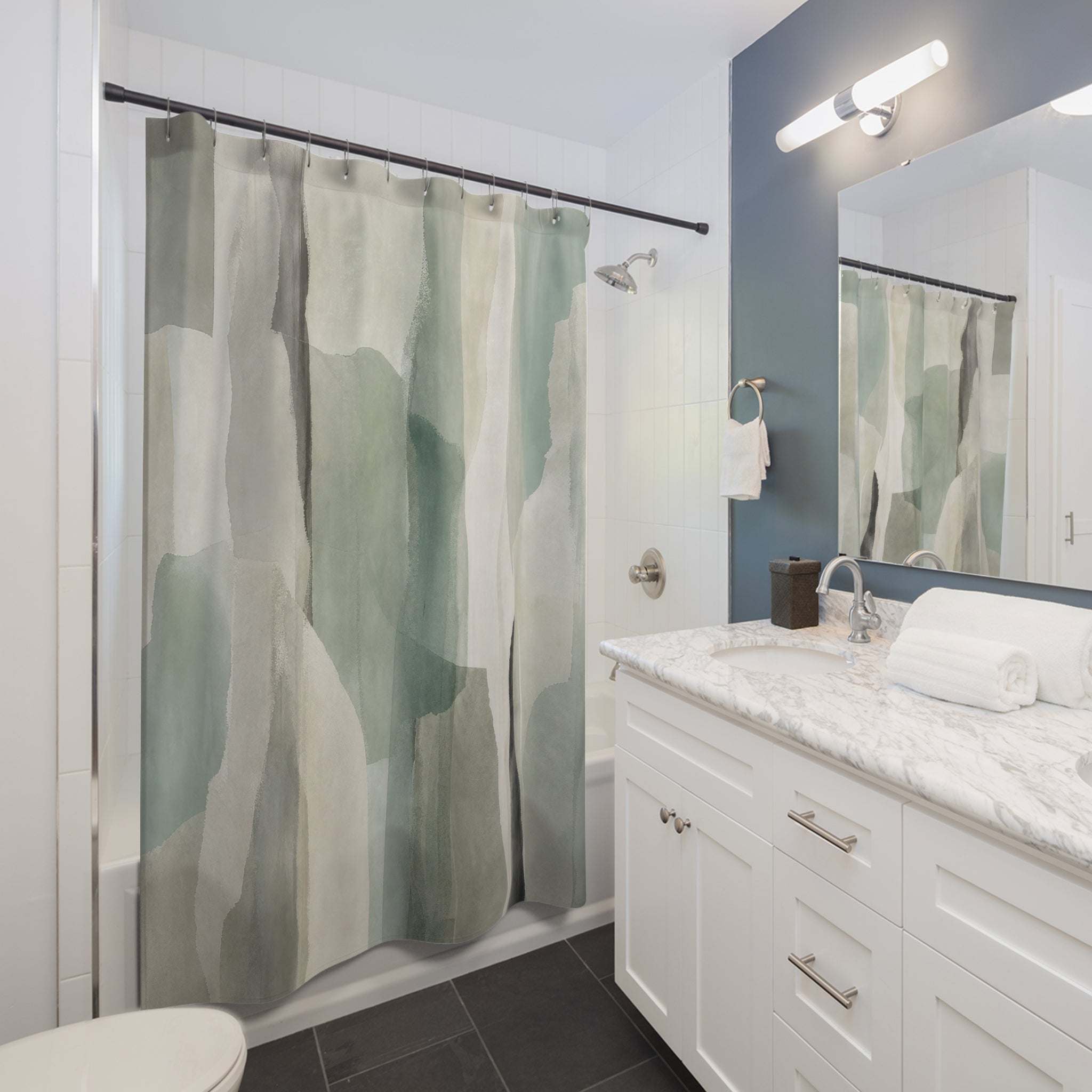 Sage Gray Watercolor Abstract Shower Curtain