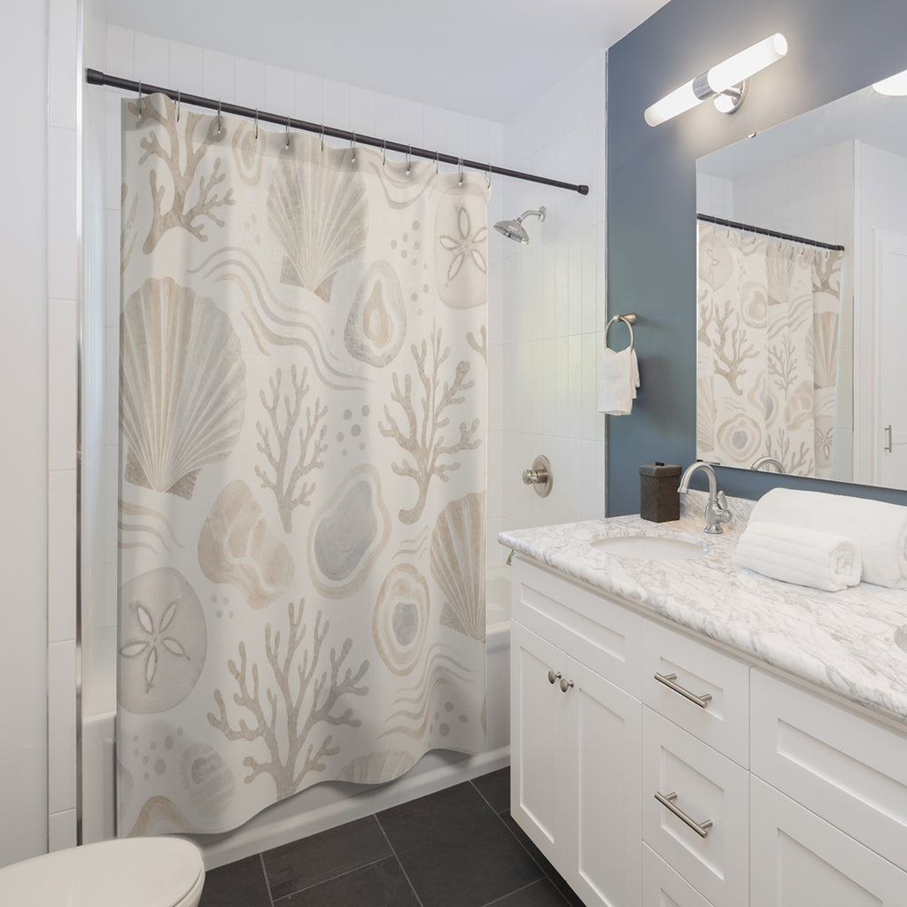 Off White Seashell Coral Shower Curtain