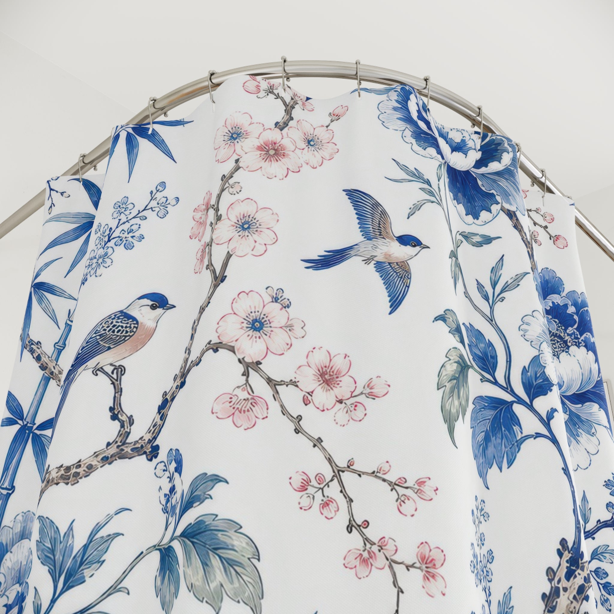 Blue Floral Toile Shower Curtain