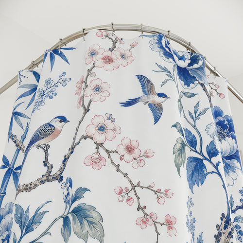 Blue Floral Toile Shower Curtain