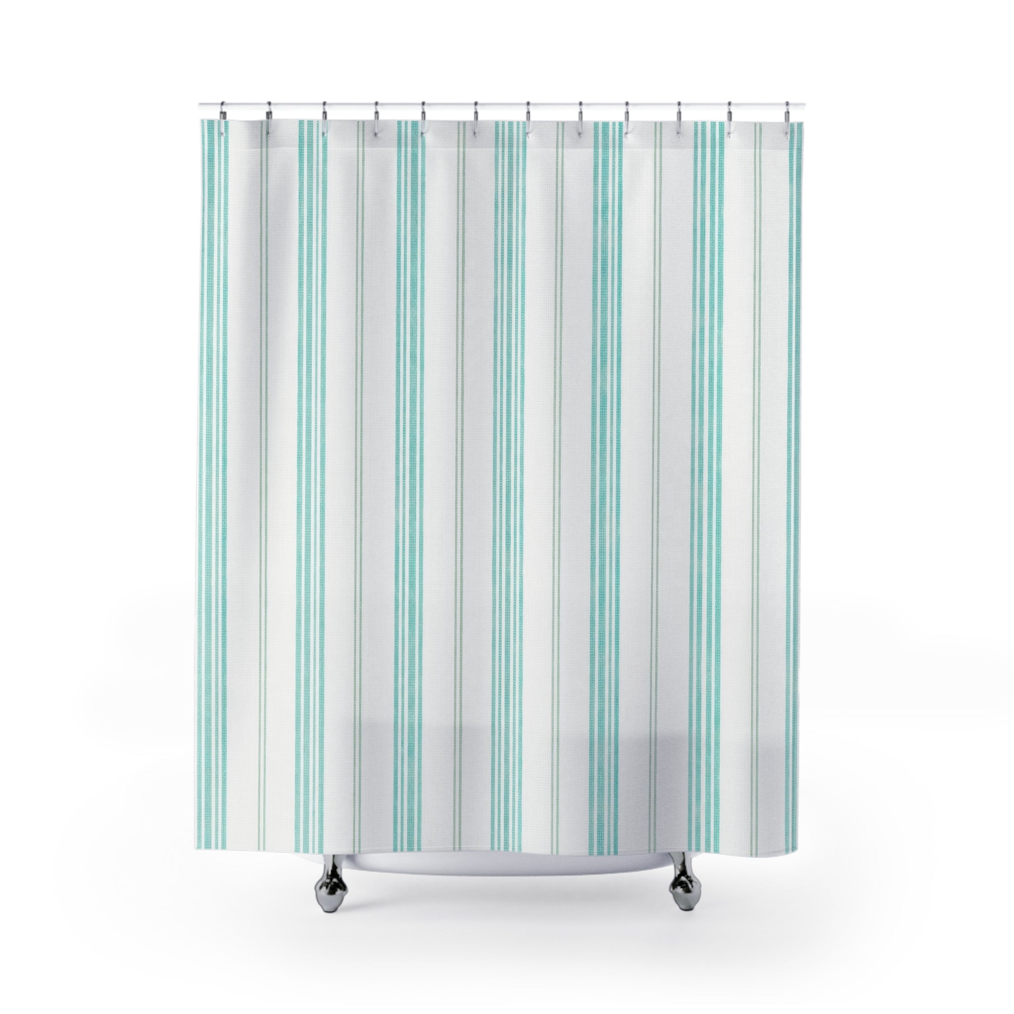 Aqua Teal Ticking Stripe Shower Curtain