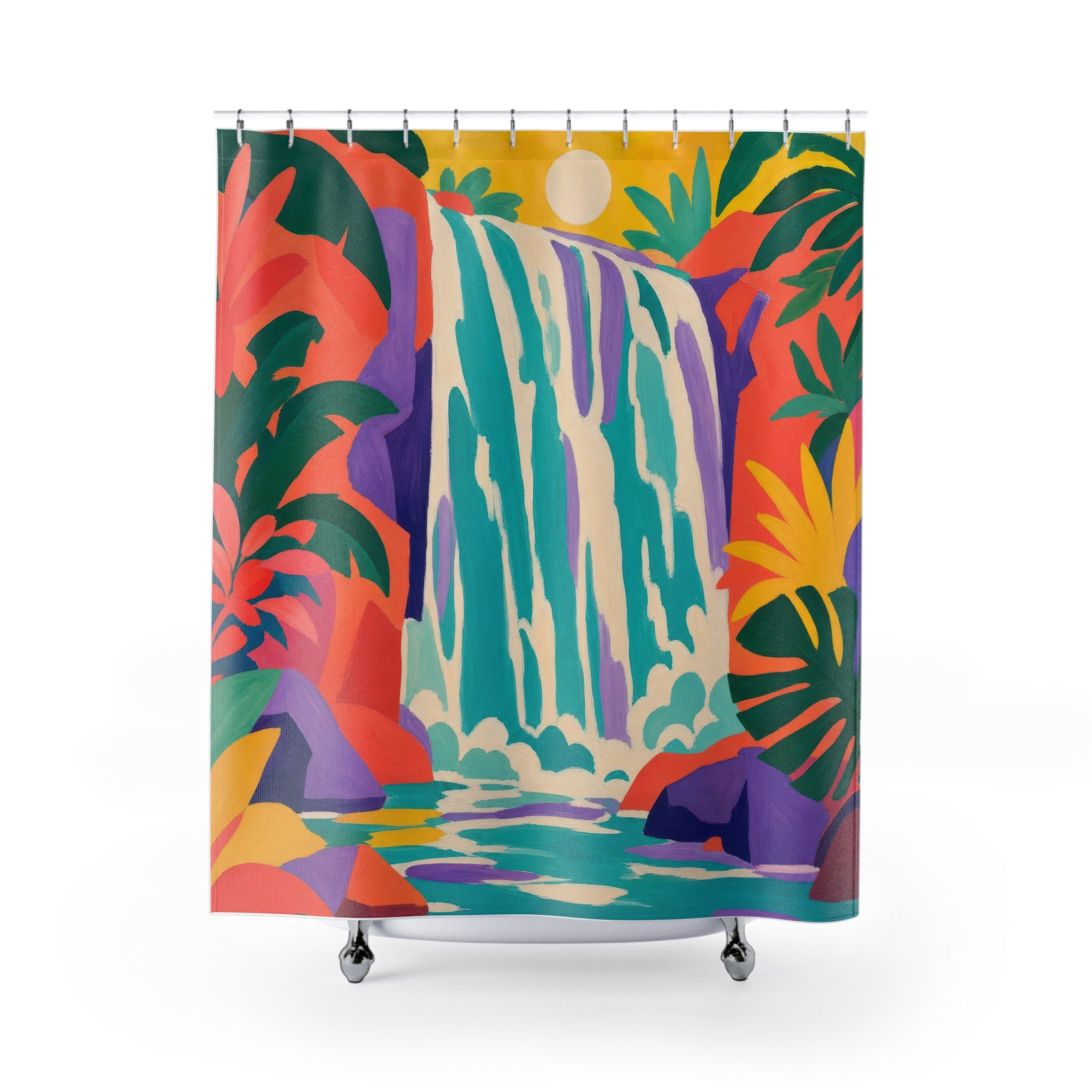 Colorful Tropical Falls Print Shower Curtain