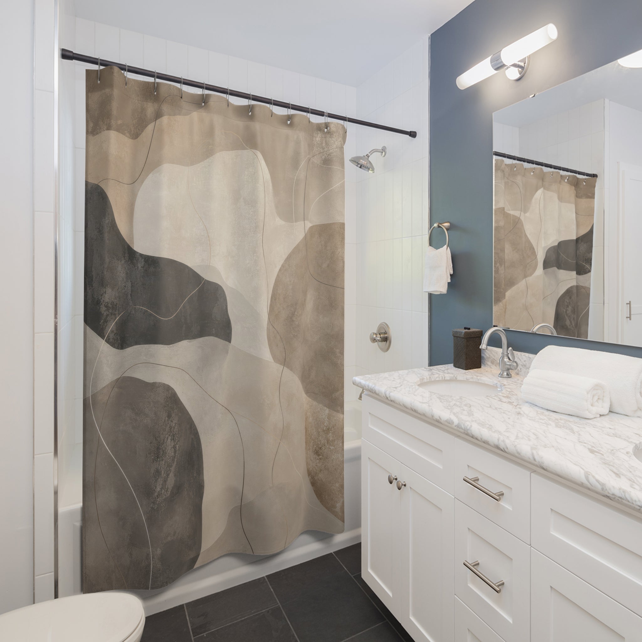 Grey and Beige Shower Curtain: Abstract Stone Watercolor