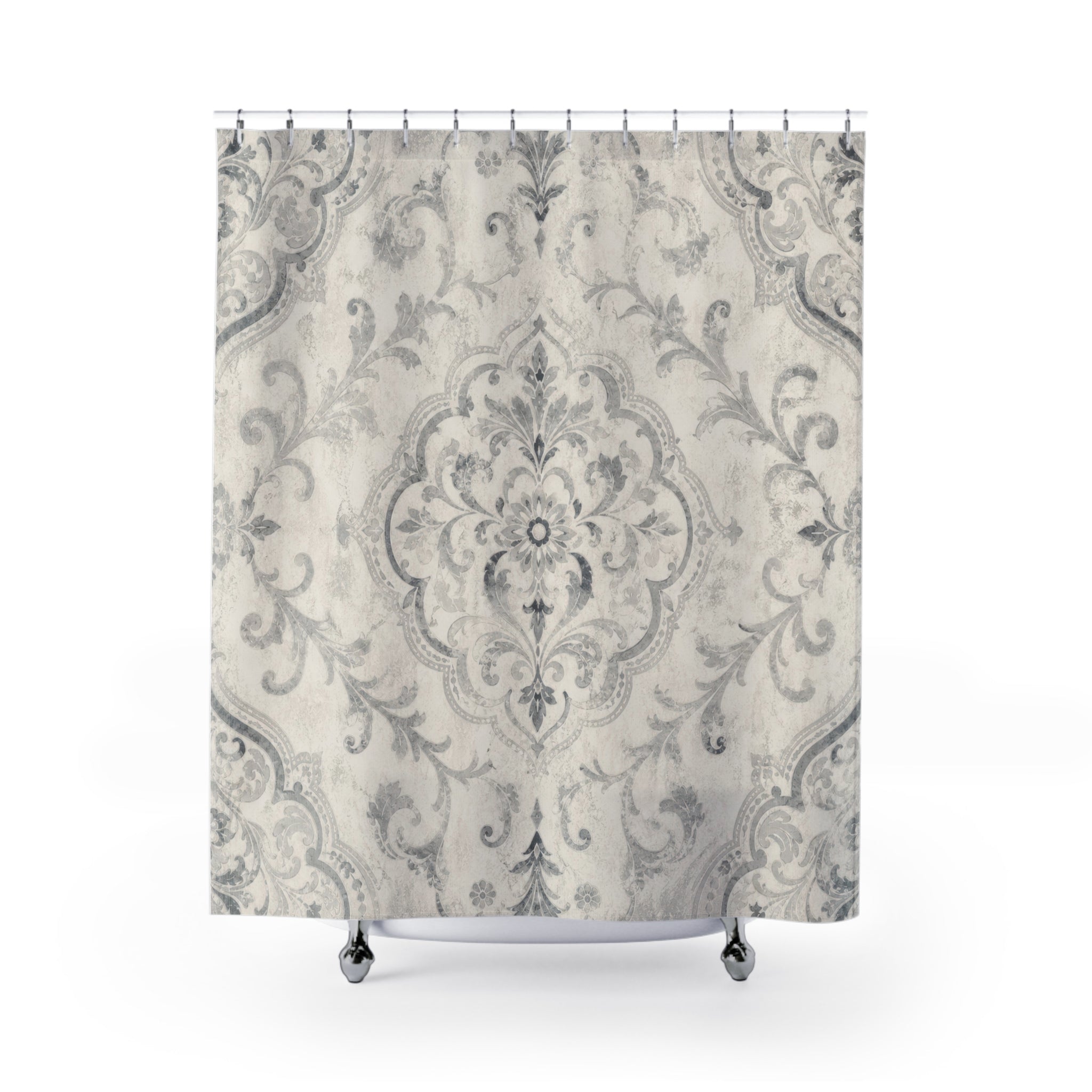 Grey Medallion Damask Shower Curtain