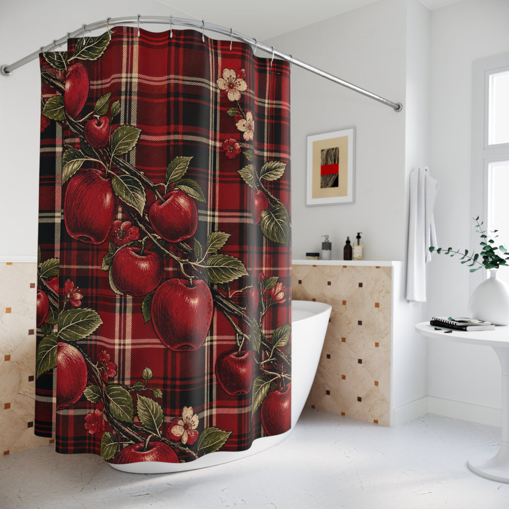 Crimson Orchard Plaid Shower Curtain