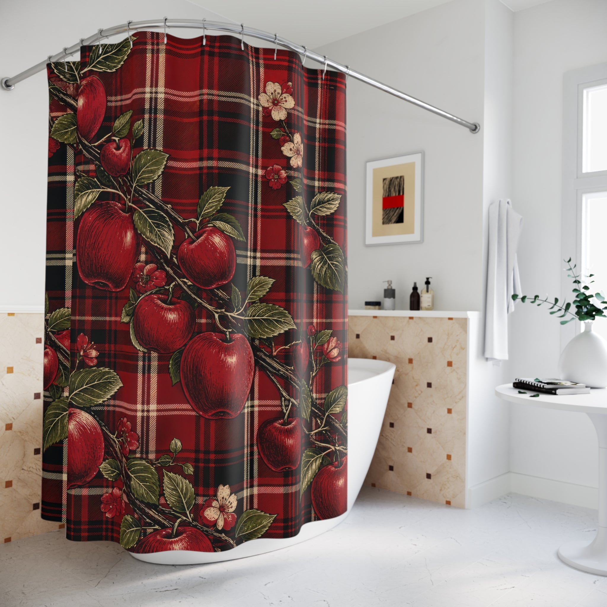 Crimson Orchard Plaid Shower Curtain