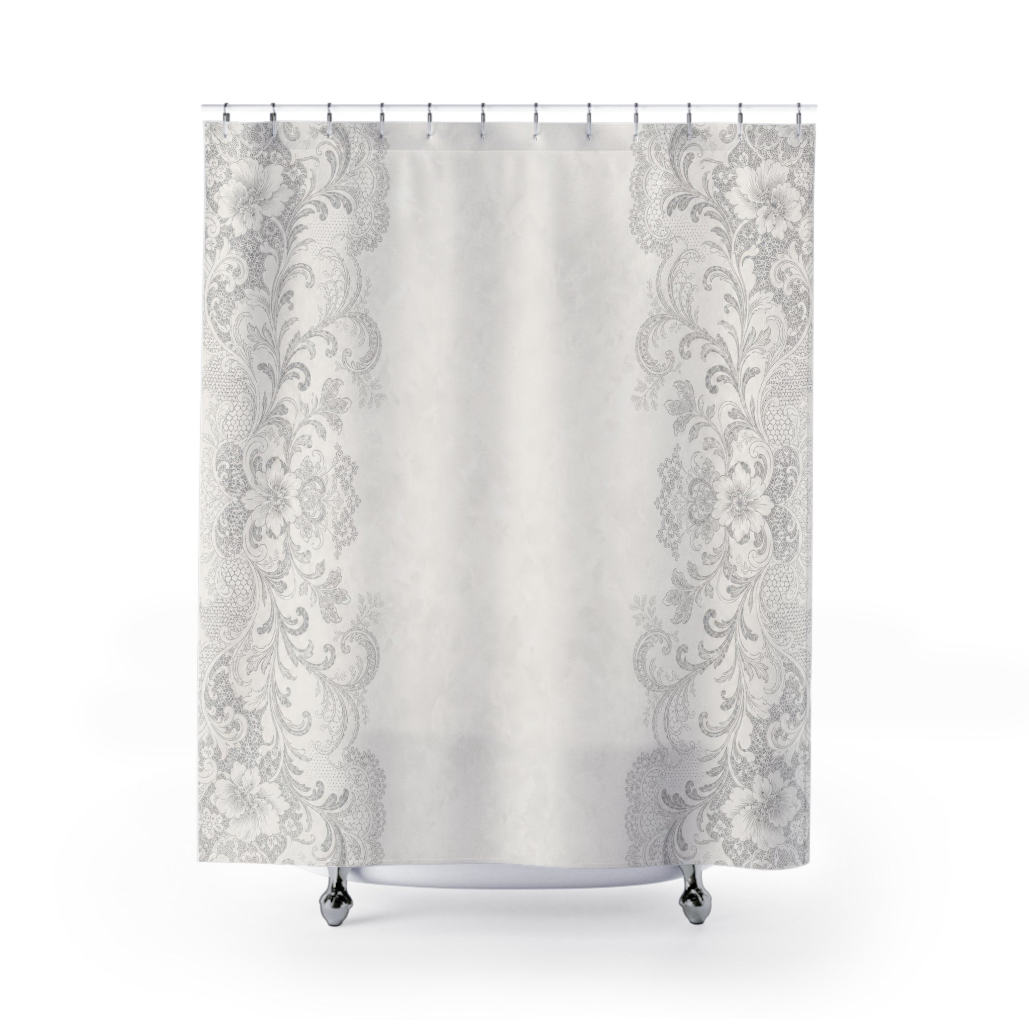 Grey White Damask Shower Curtain