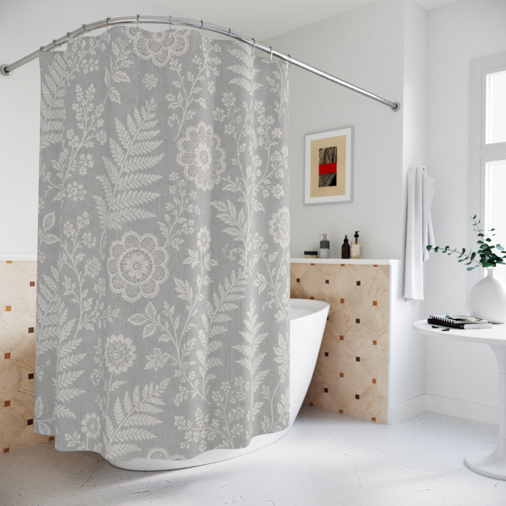 Grey Fern Floral Shower Curtain