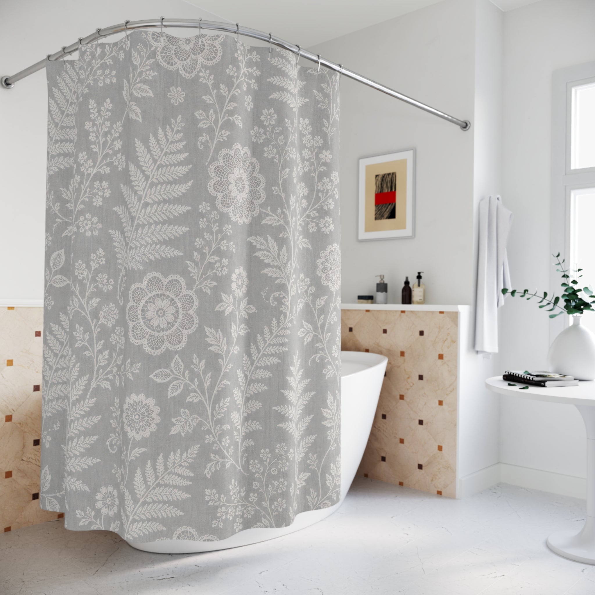Grey Fern Floral Shower Curtain