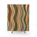 Retro Shower Curtain, 70s Wavy Stripe Pattern, Rust Olive Earth Tone Bathroom Decor, Groovy Earth Tone Wall Decor Guest Bath Wall Gift