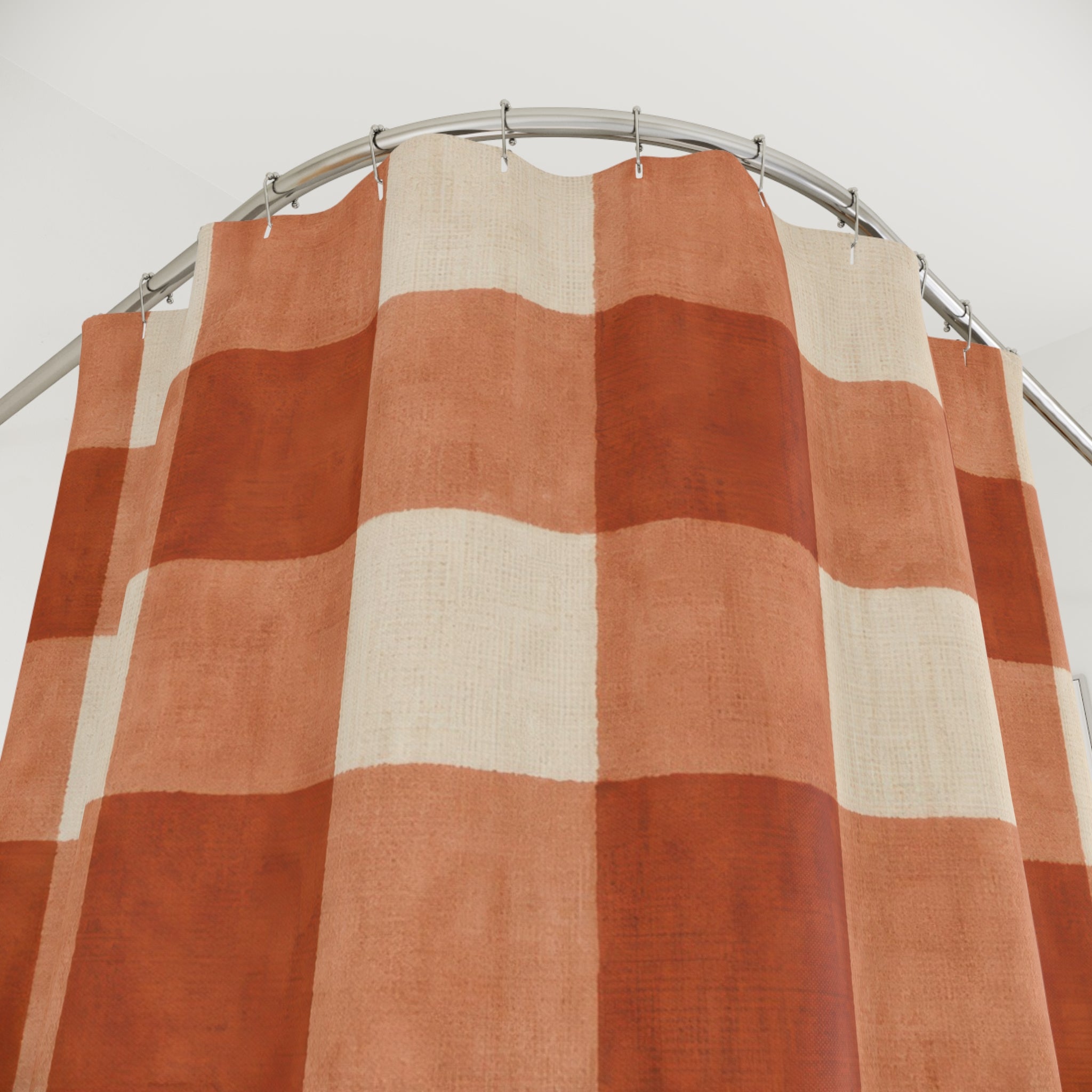 Buffalo Check Shower Curtain, Burnt Orange Cream Plaid Pattern, Farmhouse Bathroom Decor, Warm Country Guest Bath Autumn Style